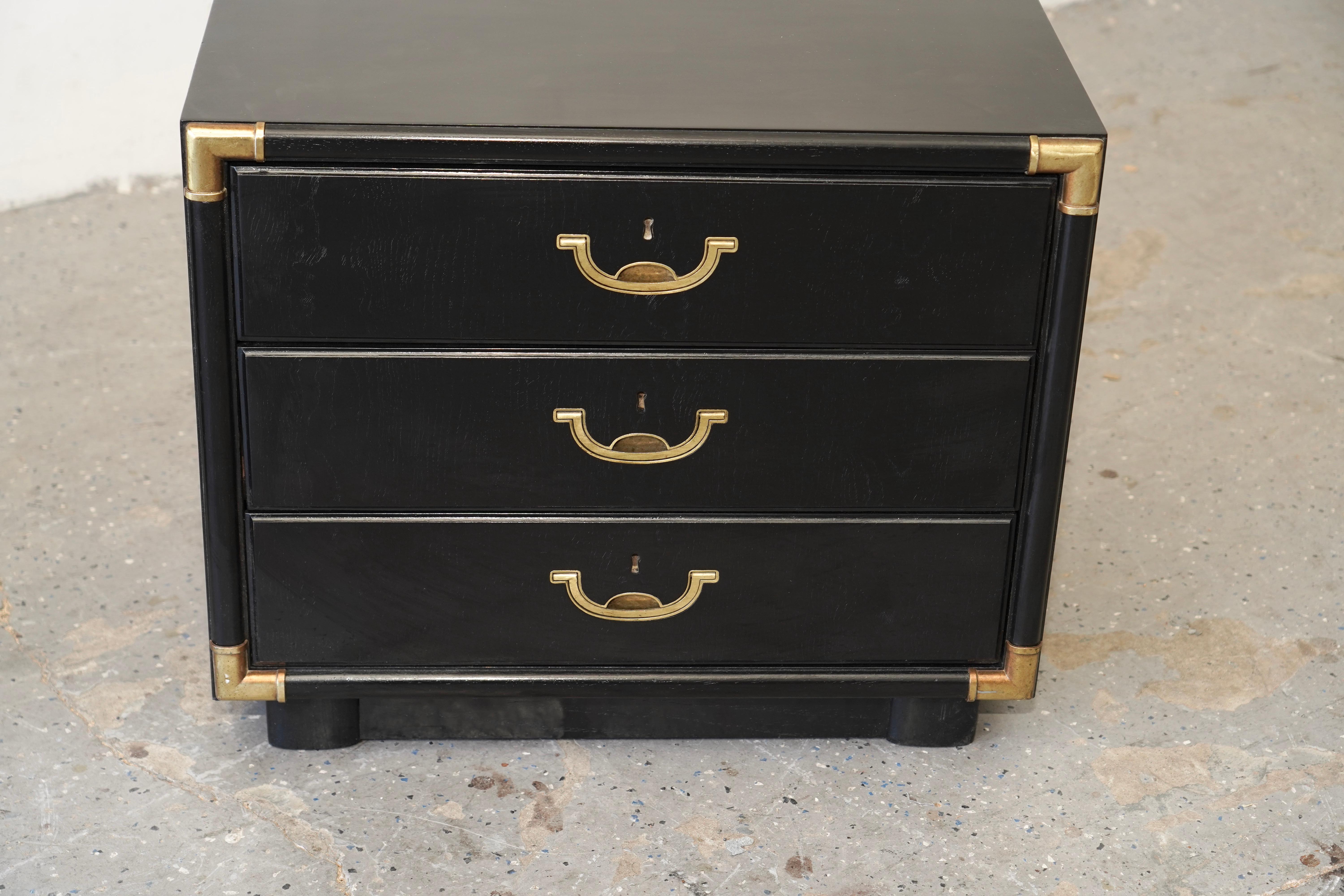 Late 20th Century Black lacquered  mid-century modern Hollywood Regency Campaign  nightstands For Sale