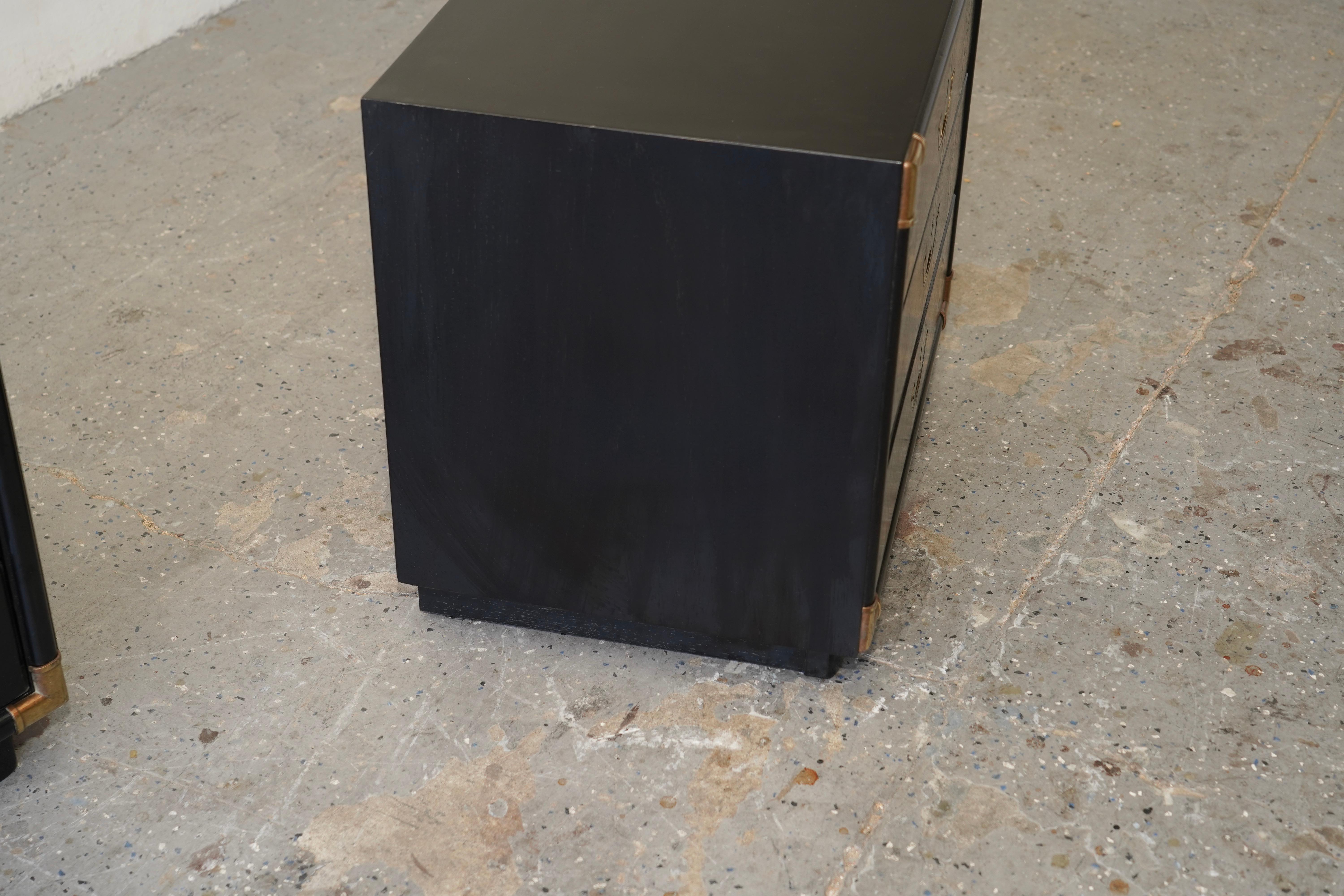 Brass Black lacquered  mid-century modern Hollywood Regency Campaign  nightstands For Sale