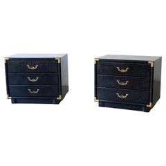 Black lacquered  mid-century modern Hollywood Regency Campaign  nightstands