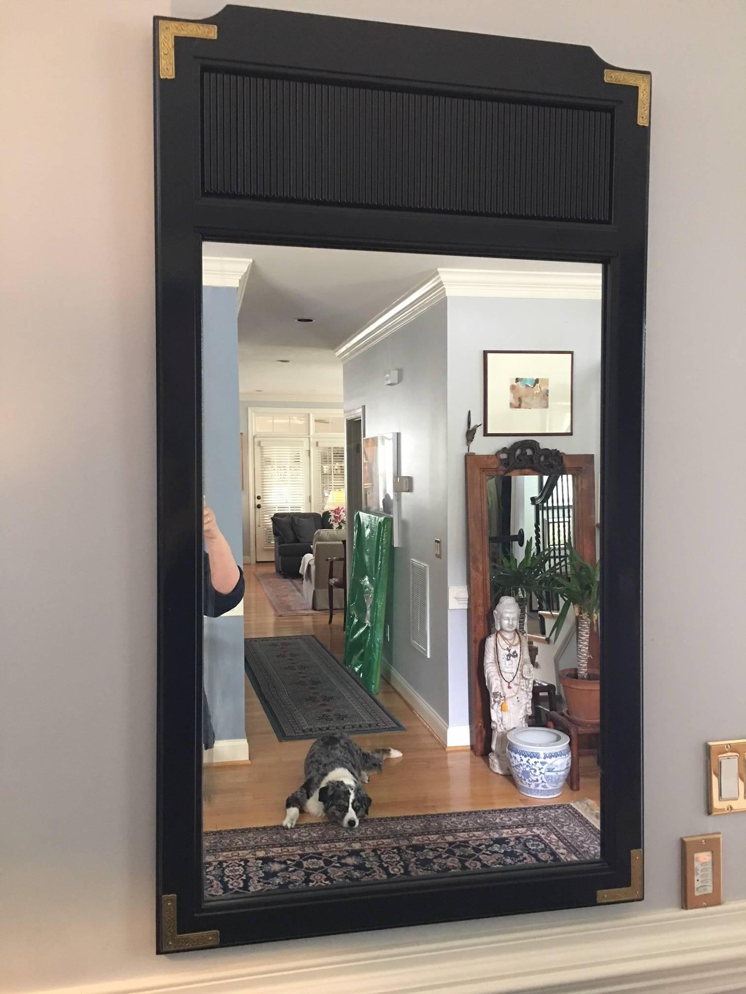 Late 20th Century Black Lacquered Mirror with Brass