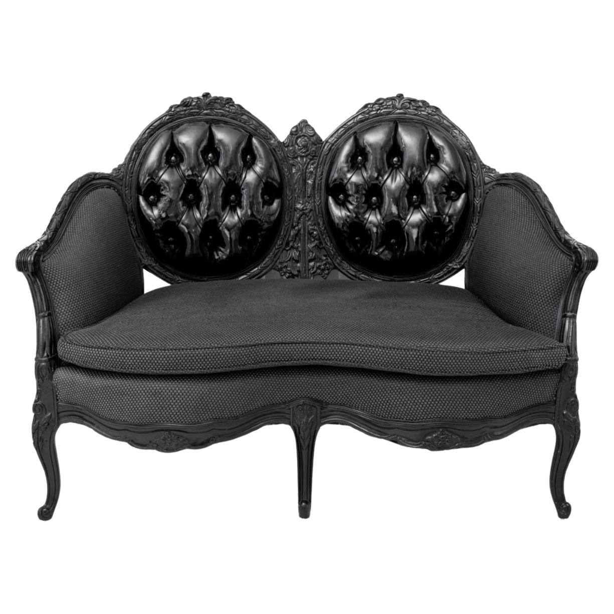 Black Lacquered Napoleonic Revival Upholstered Loveseat For Sale