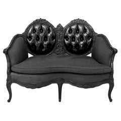 Black Lacquered Napoleonic Revival Upholstered Loveseat