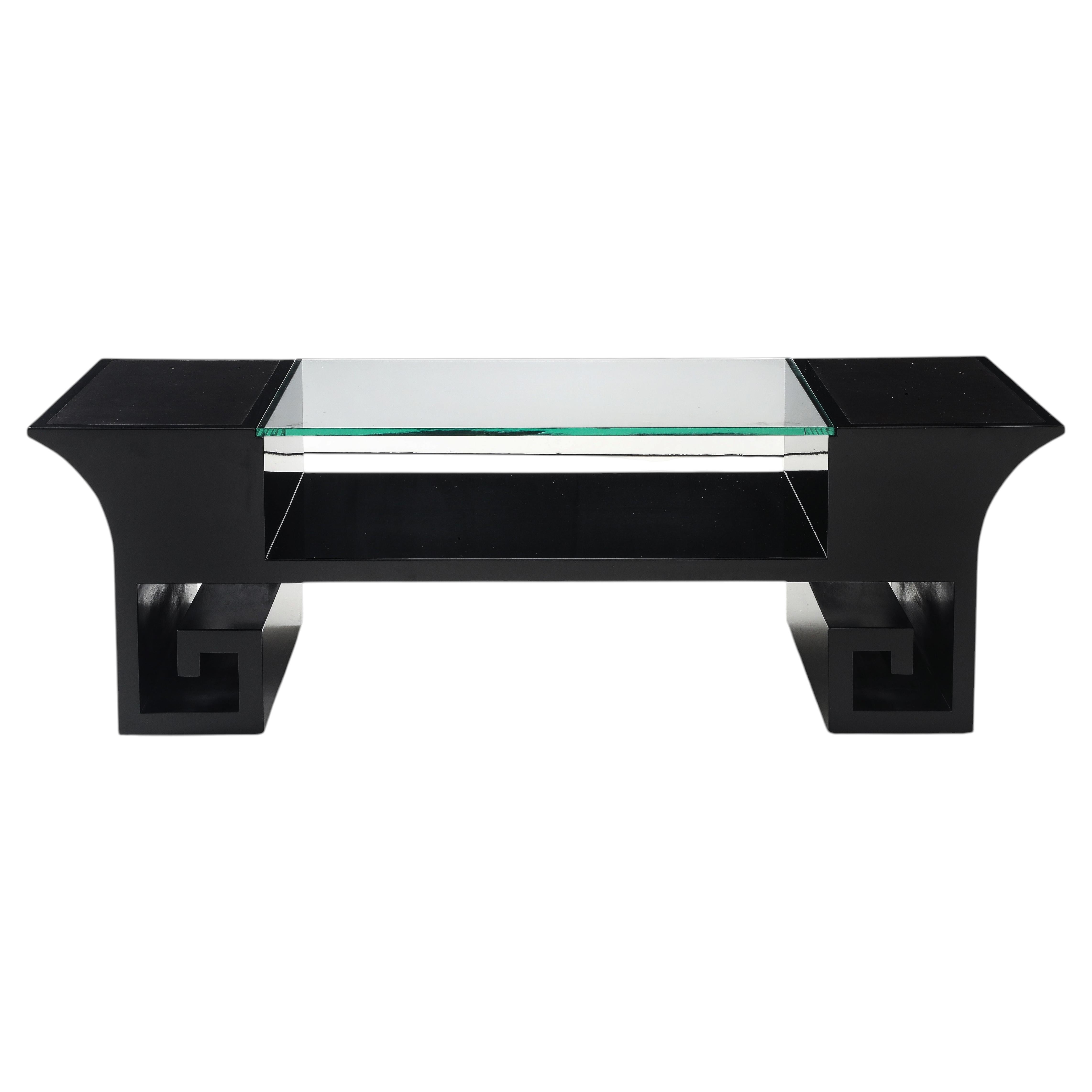 Black Lacquered Oriental Coffee Table After James Mont