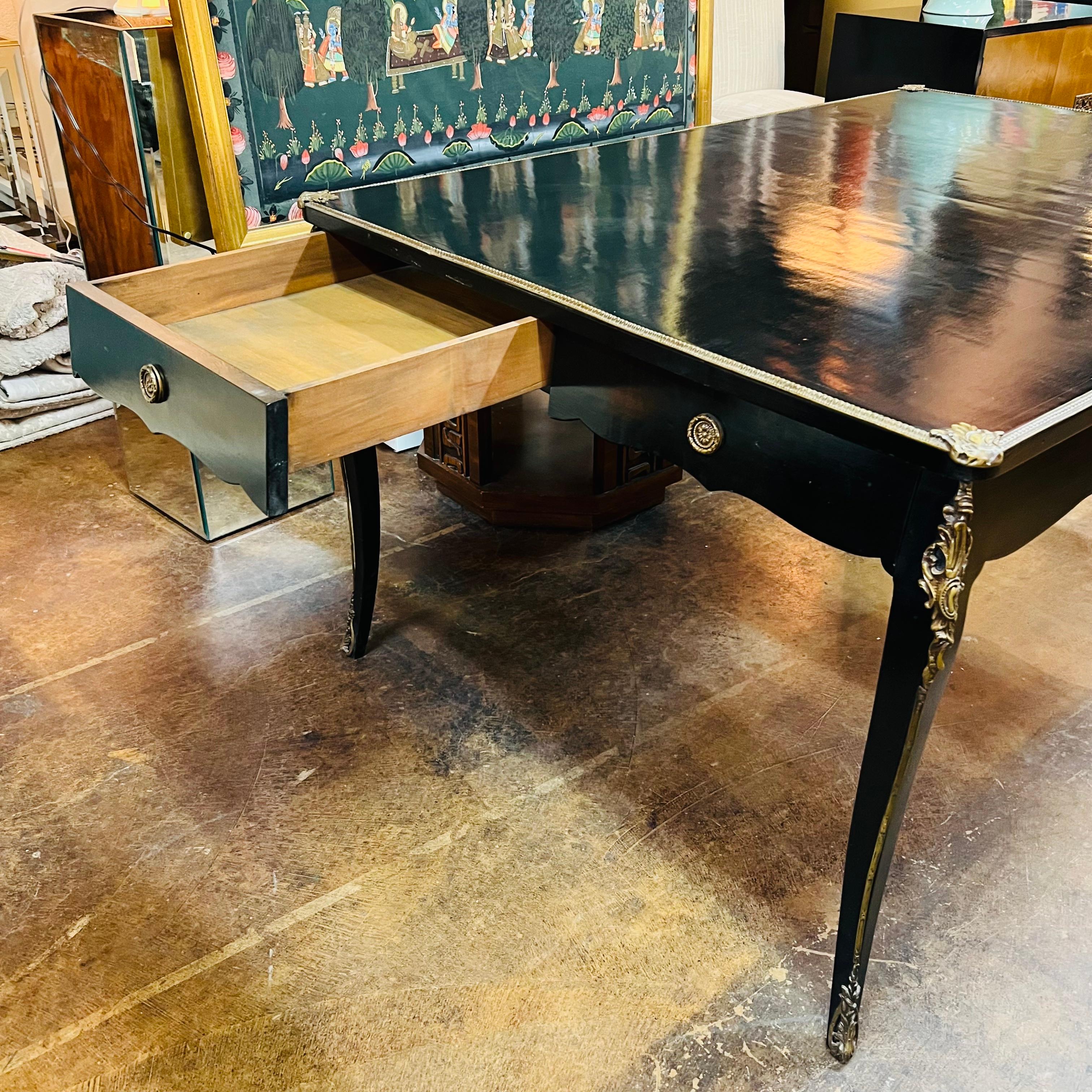 Black Lacquered Ormolu Desk / Bureau Plat For Sale 7