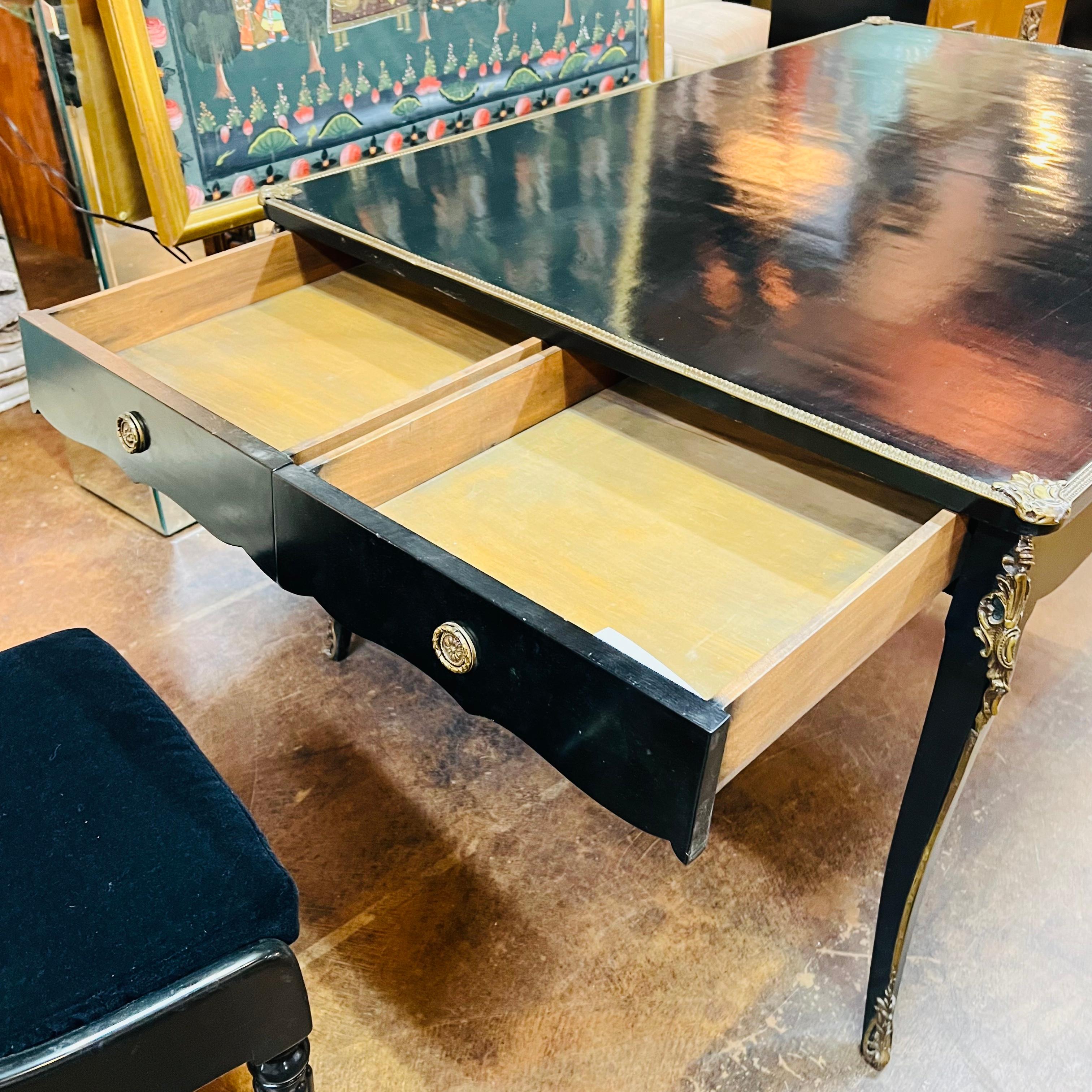 Black Lacquered Ormolu Desk / Bureau Plat For Sale 8