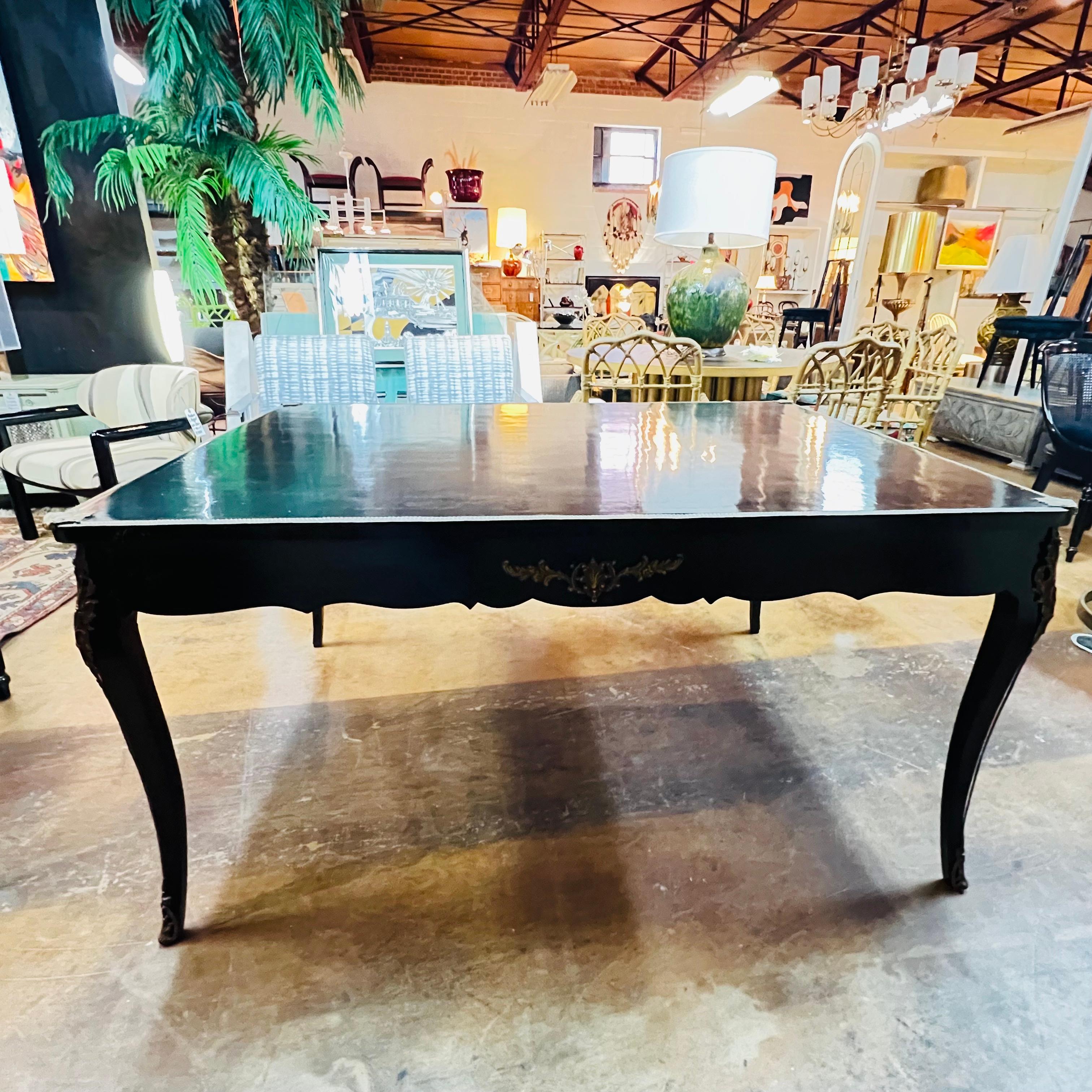 Black Lacquered Ormolu Desk / Bureau Plat In Good Condition For Sale In Dallas, TX