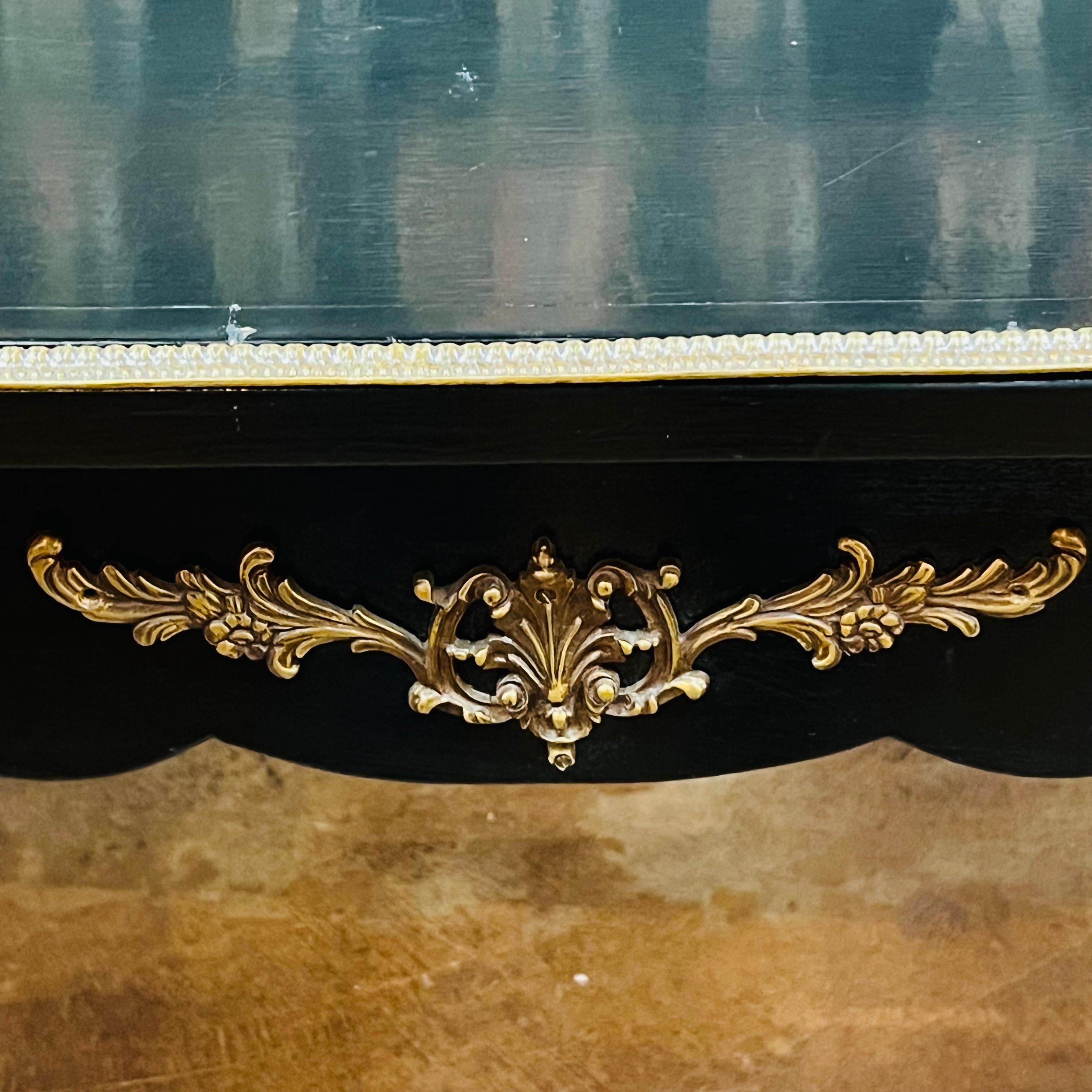 Brass Black Lacquered Ormolu Desk / Bureau Plat For Sale