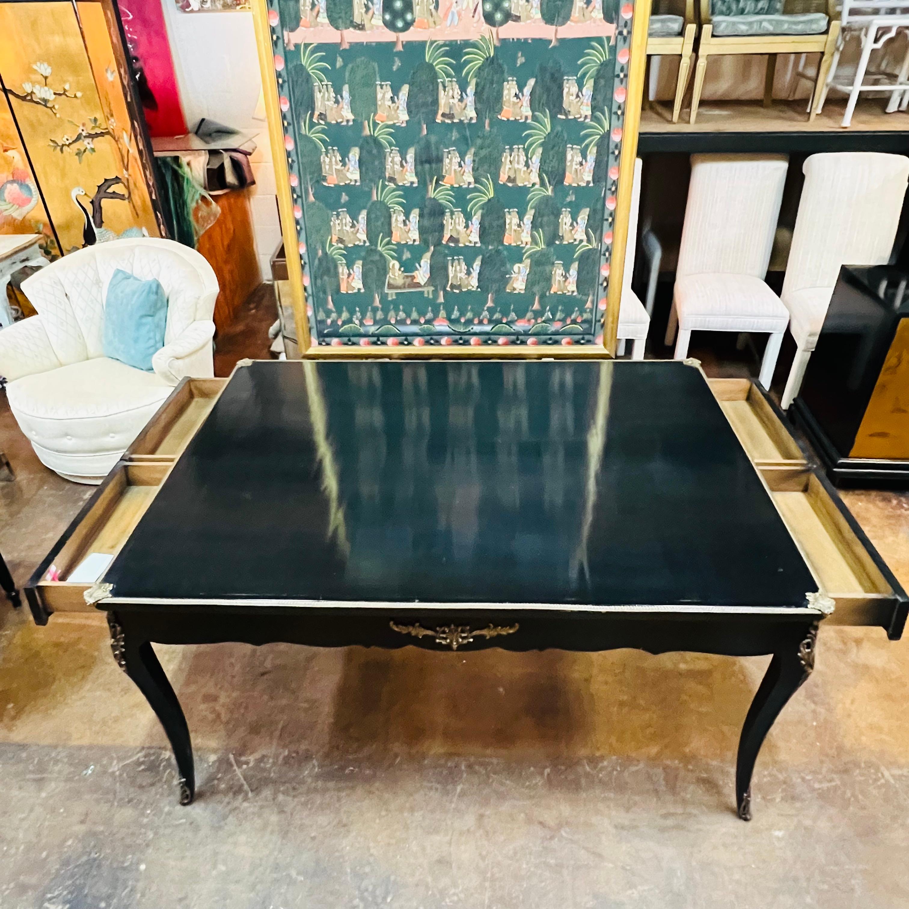 Black Lacquered Ormolu Desk / Bureau Plat For Sale 1