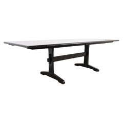 Ethan Allen Mesa de Comedor de Granja con Base de Caballete de Pino Lacado en Negro, Acabado