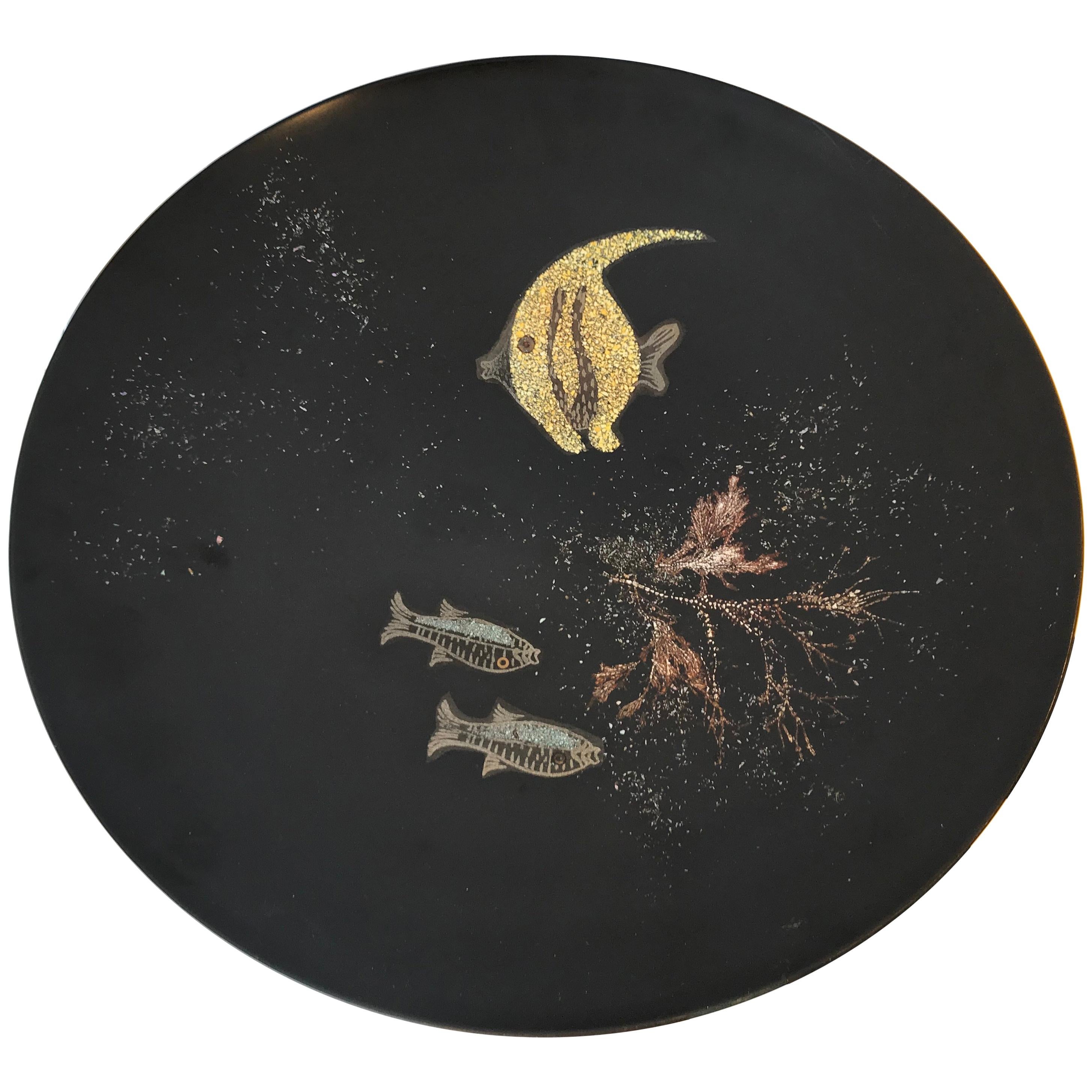 Black Lacquered Plater in Mother of Pearl by Curoc