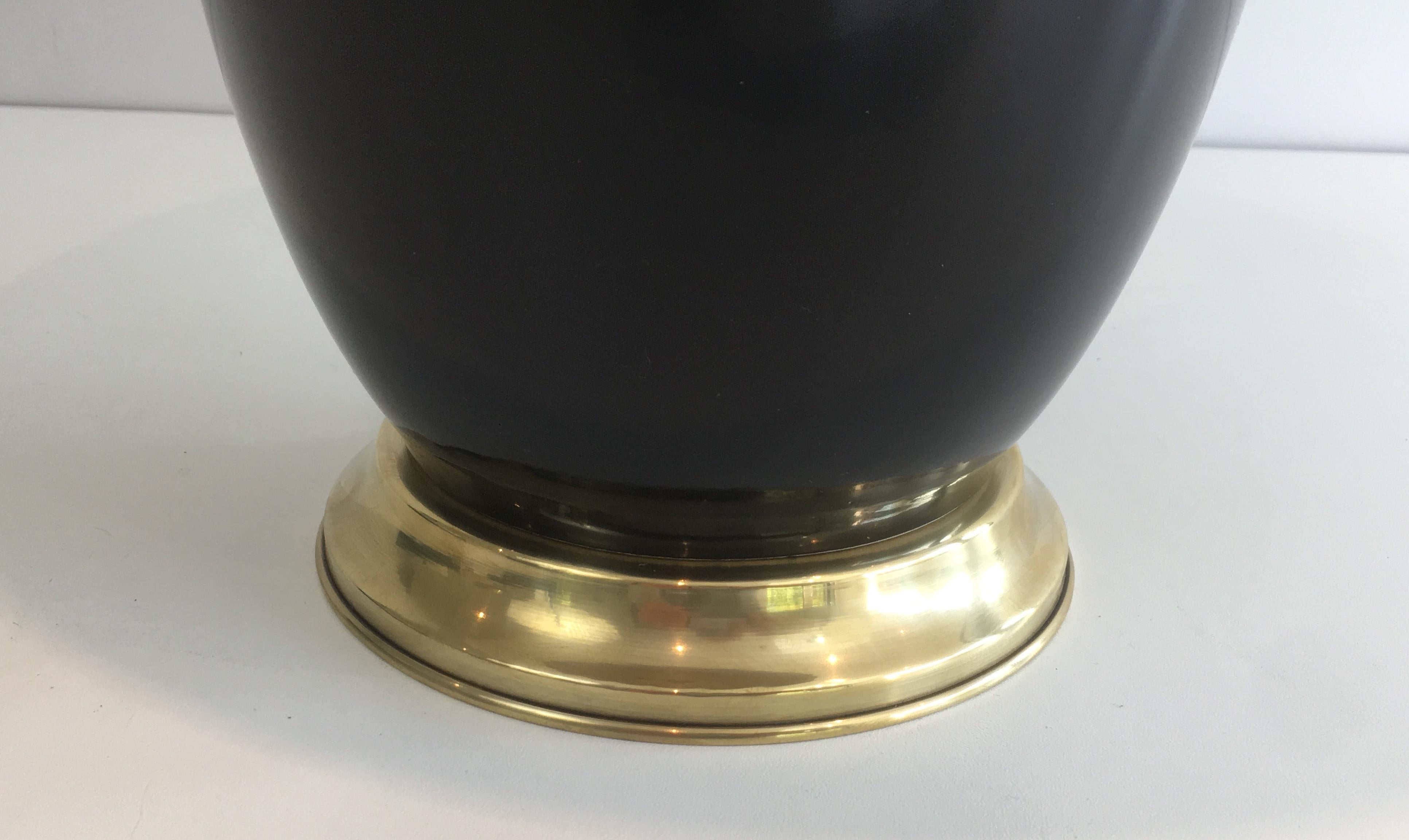 Black Lacquered Porcelain and Brass Table Lamp, French, circa 1970 4