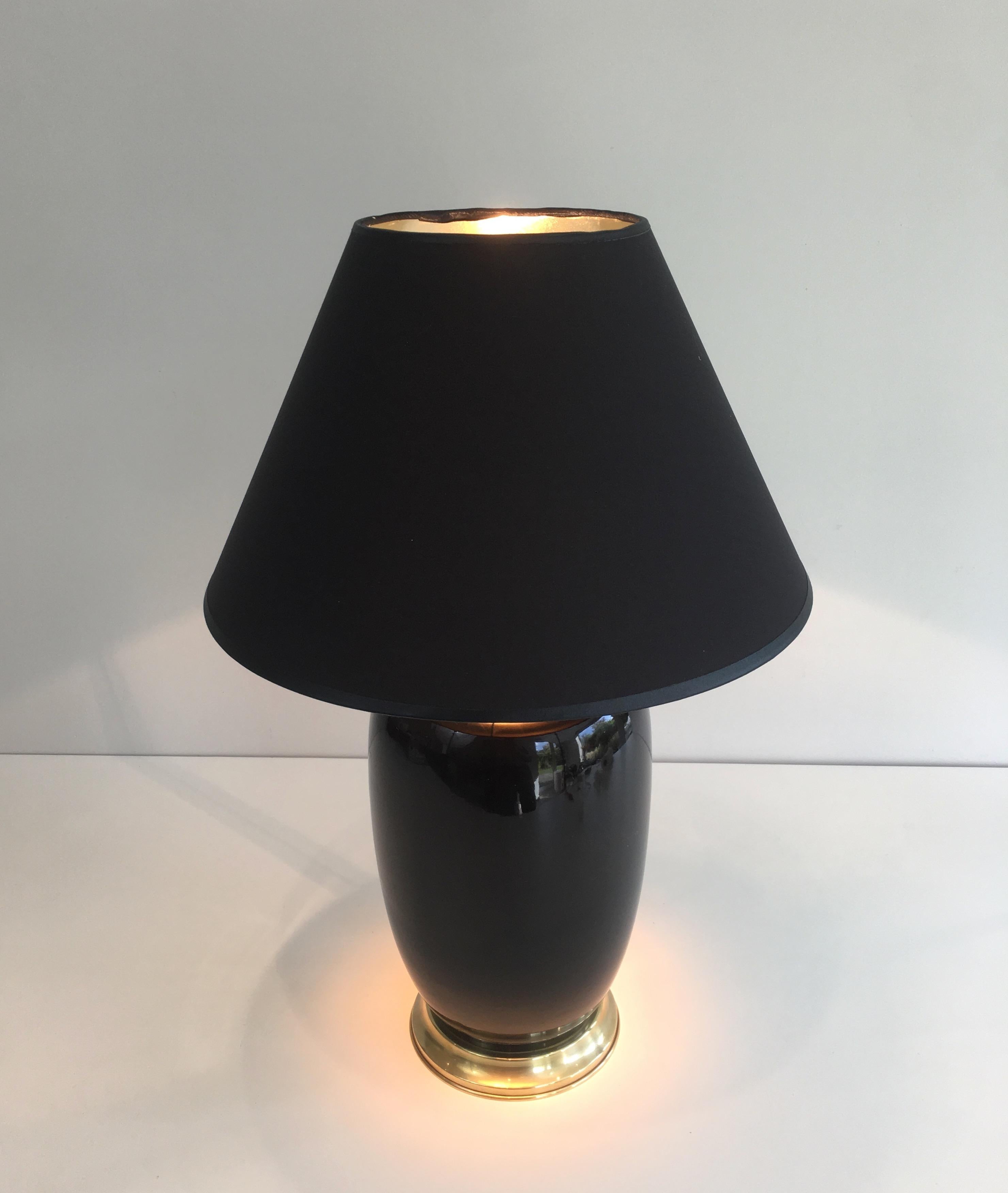 Black Lacquered Porcelain and Brass Table Lamp, French, circa 1970 8