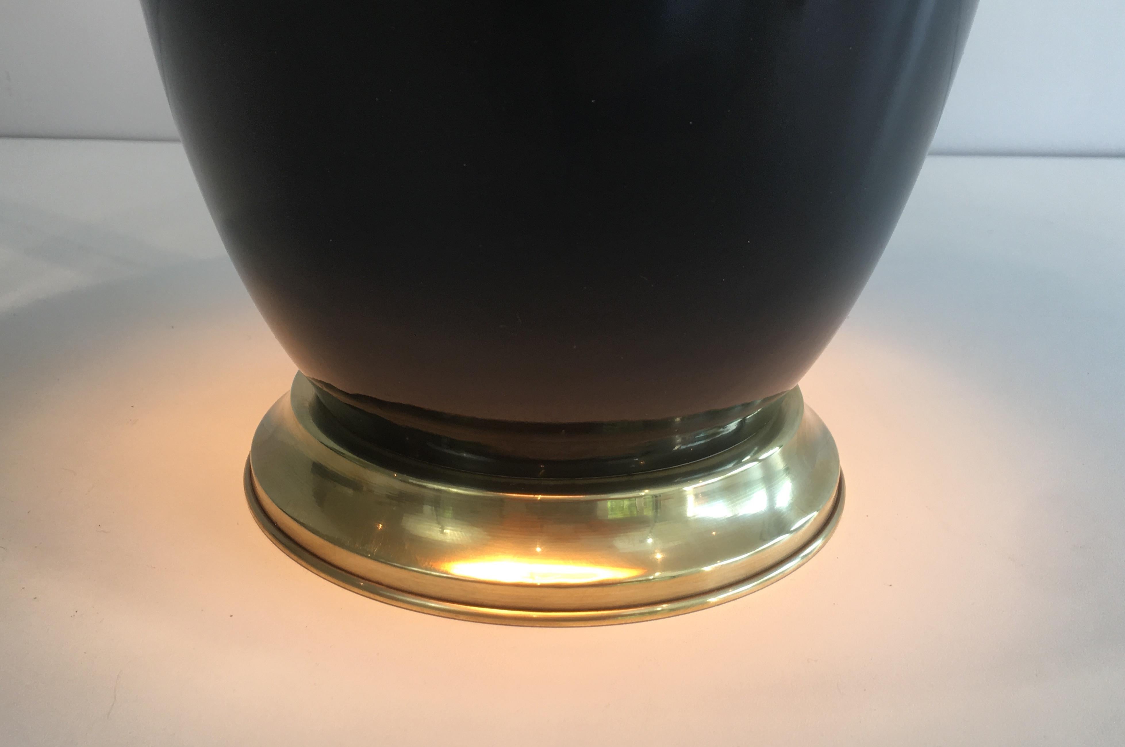 Late 20th Century Black Lacquered Porcelain and Brass Table Lamp, French, circa 1970