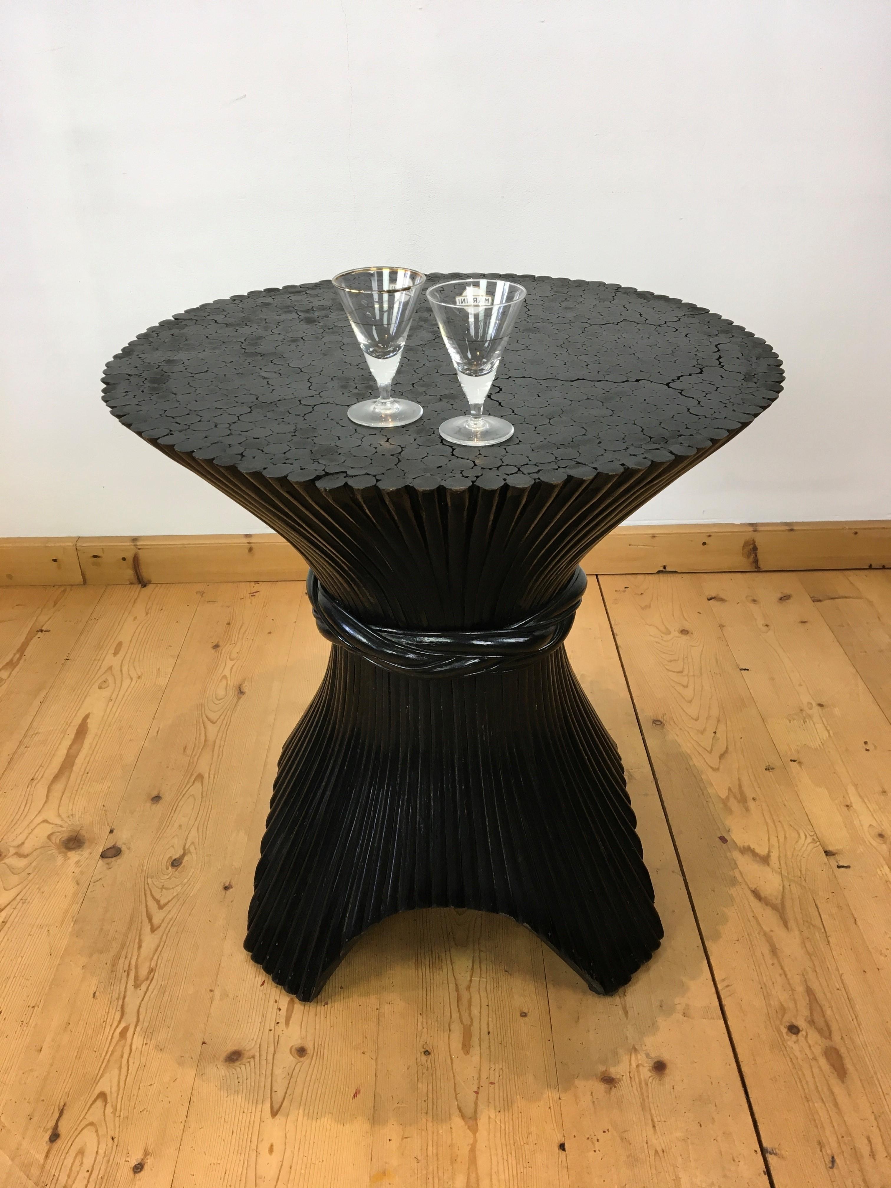 European Black Lacquered Rattan Dining Room Table Base for 6 For Sale