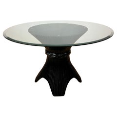 Used Black Lacquered Rattan Dining Room Table Base for 6