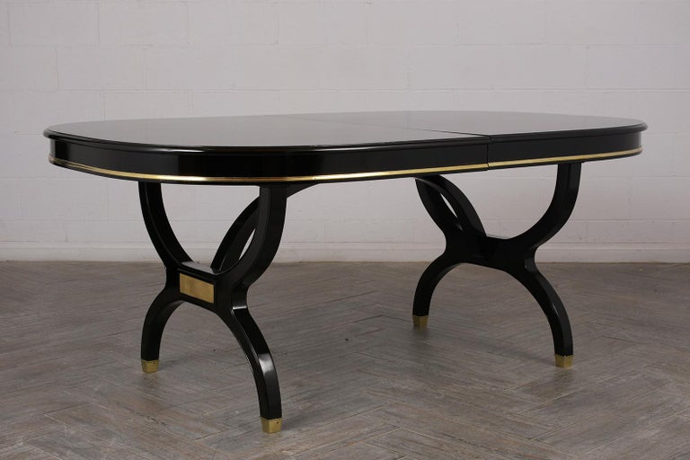 Black Lacquered Regency Style Oval Dining Table For Sale at 1stdibs