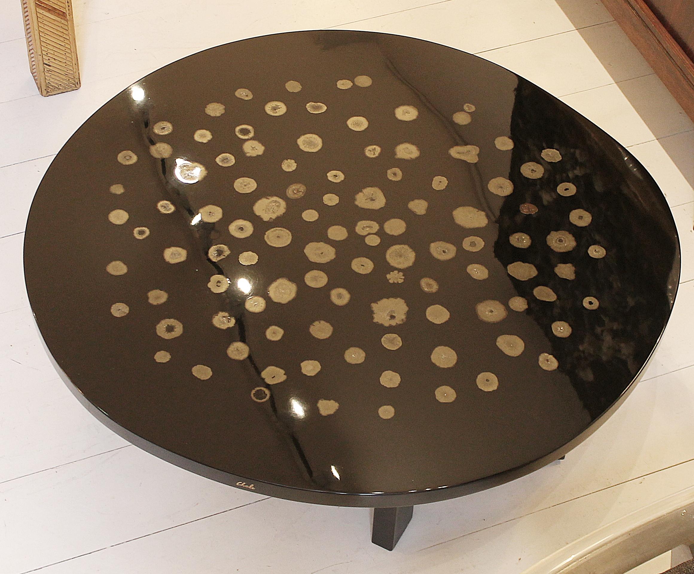 Black lacquered resin coffee table by Ado Chale, Belgium, circa 1970s.