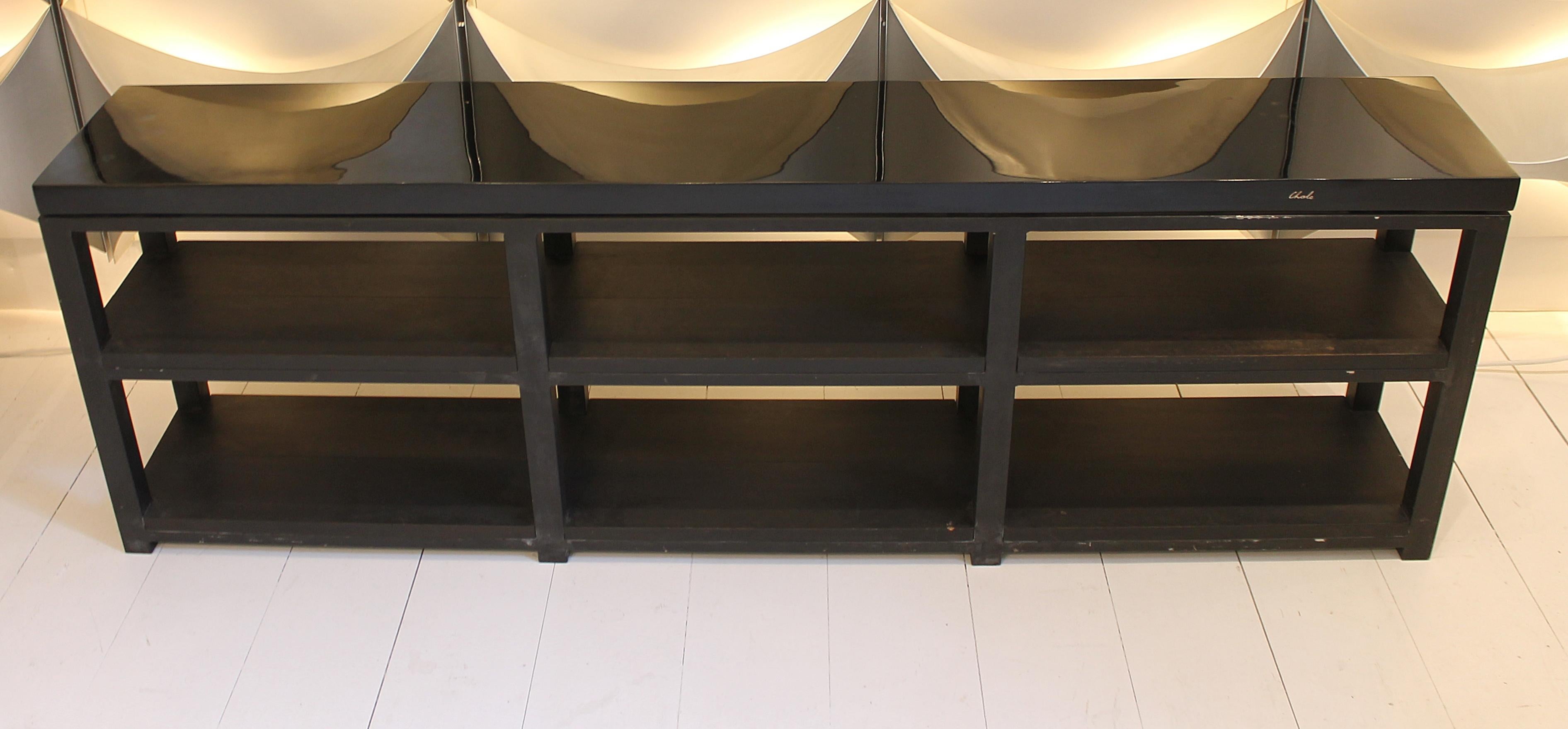 Black lacquered resin console by Ado Chale, circa 1970s.