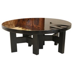 Black Lacquered Resin Round Coffee Table by Ado Chale, circa 1970s