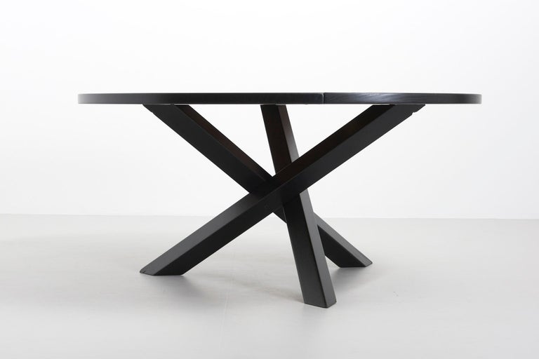 Black Lacquered Round Dining Table with Crossed Legs by ...