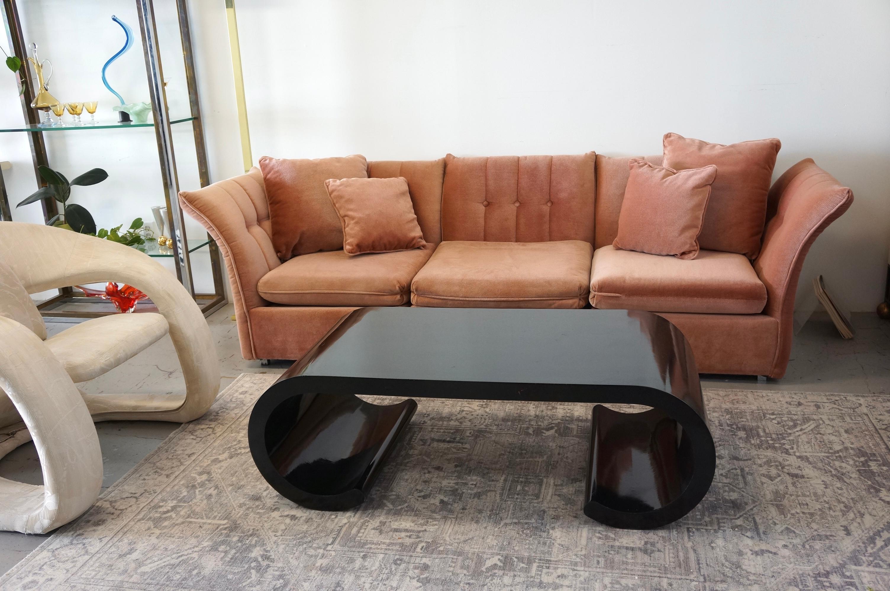 American Black lacquered Scroll Coffee Table
