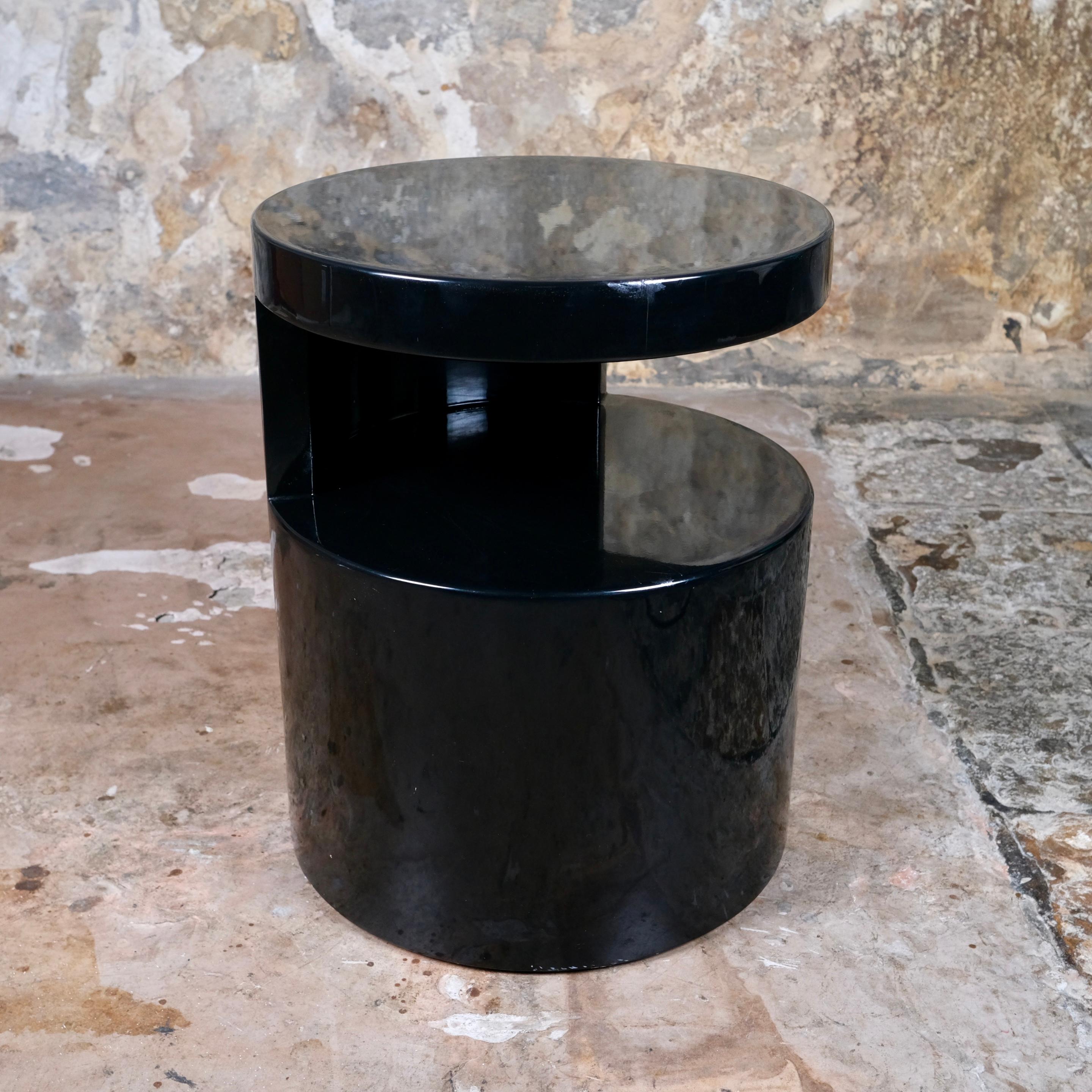 Modern Black lacquered side or bedside table with shelf, Italy, 1980s