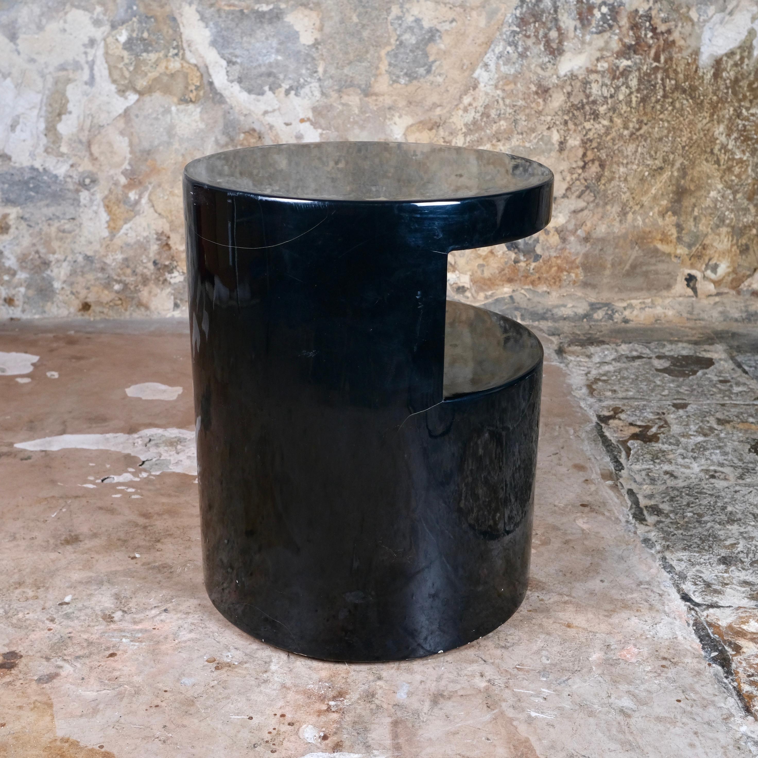 Wood Black lacquered side or bedside table with shelf, Italy, 1980s