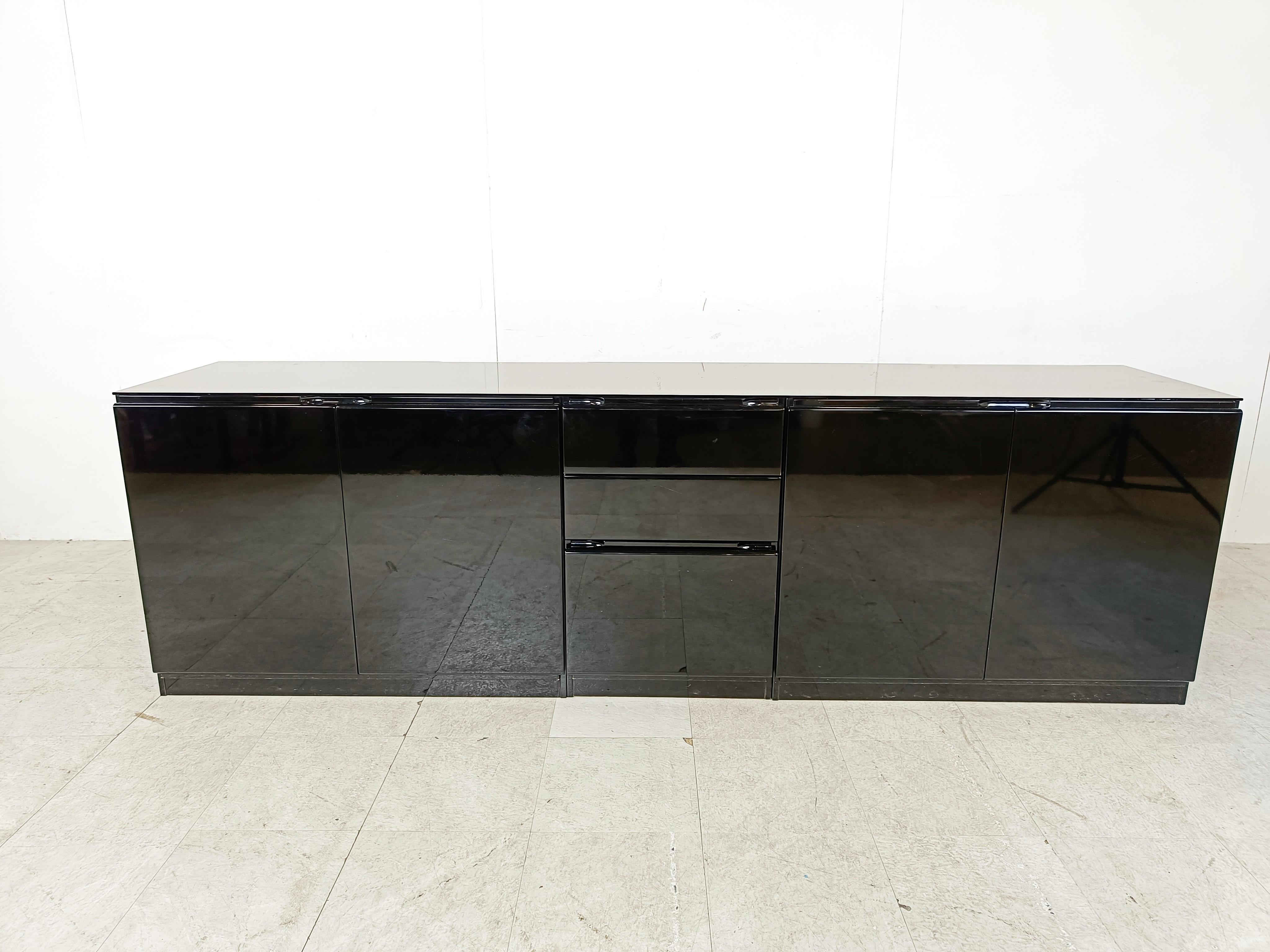 Minimalist Black lacquered sideboard, 1970s
