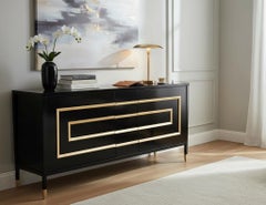 Black Lacquered Sideboard Cabinet with Gold Leaf Detailing