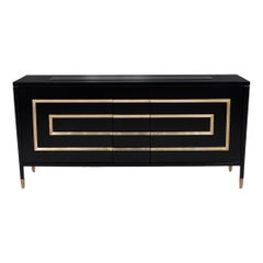 Schwarz lackierter Sideboard-Schrank mit Blattgoldverzierung