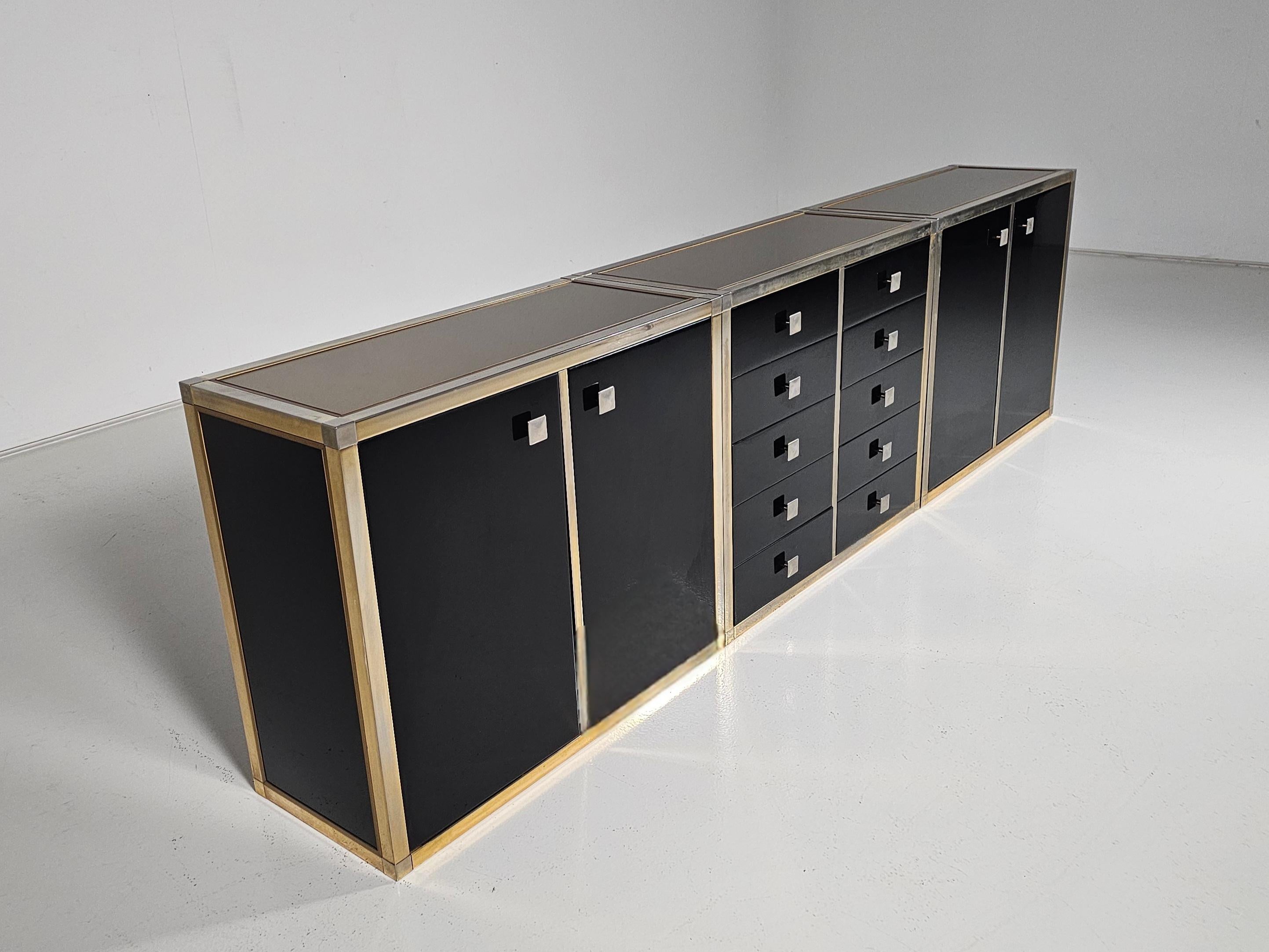 Aparador/Credenza lacado en negro de Renato Zevi, Italia, 1970 en Bueno estado para la venta en amstelveen, NL