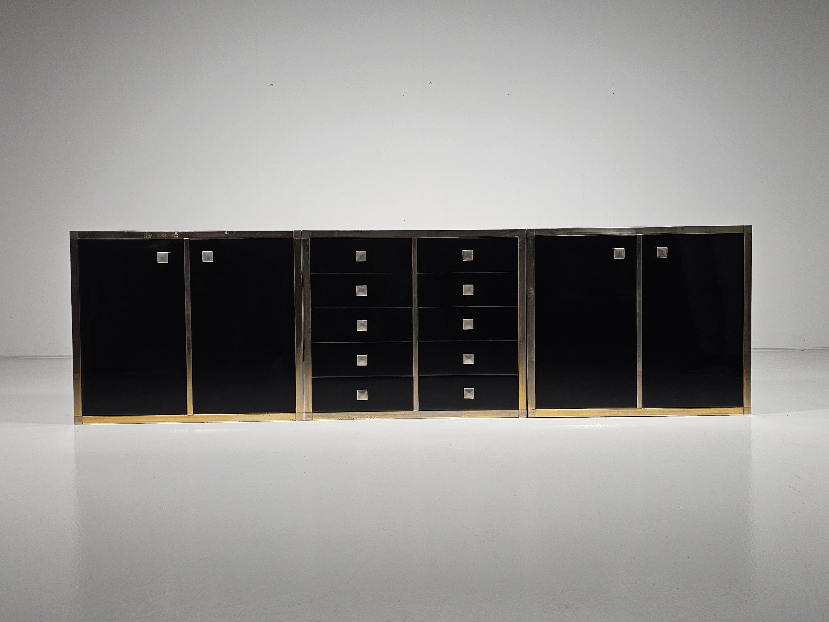 Aparador/Credenza lacado en negro de Renato Zevi, Italia, 1970 finales del siglo XX en venta