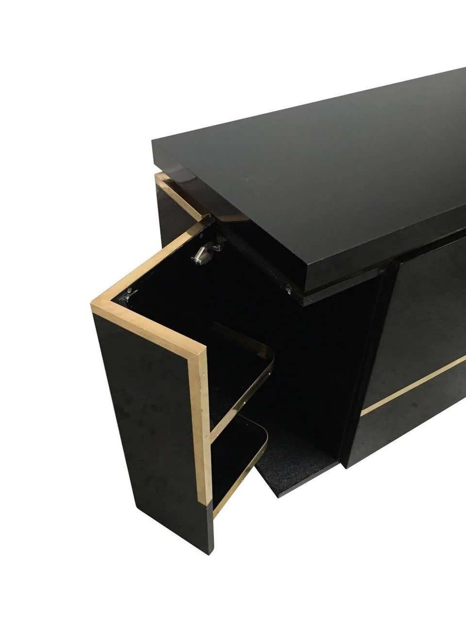 Mid-Century Modern Black Lacquered Sideboard / Credenza with Brass Trim by Jean Claude Mahey