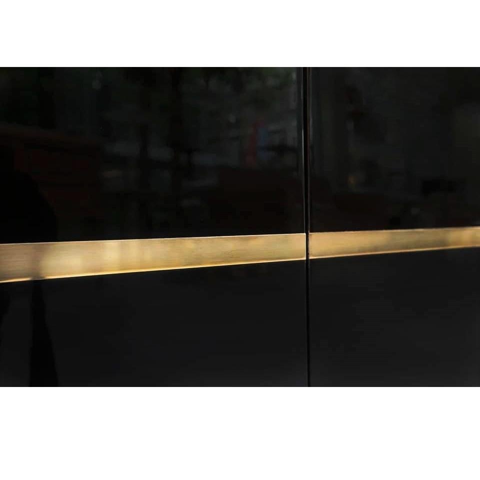 Late 20th Century Black Lacquered Sideboard / Credenza with Brass Trim by Jean Claude Mahey