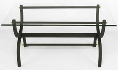 Black Lacquered Steel Curule Base Writing Table with Brass Appointments