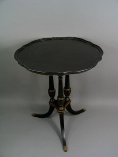 1910s Black Lacquered Wood Side Table with Gilded Triple Column Base