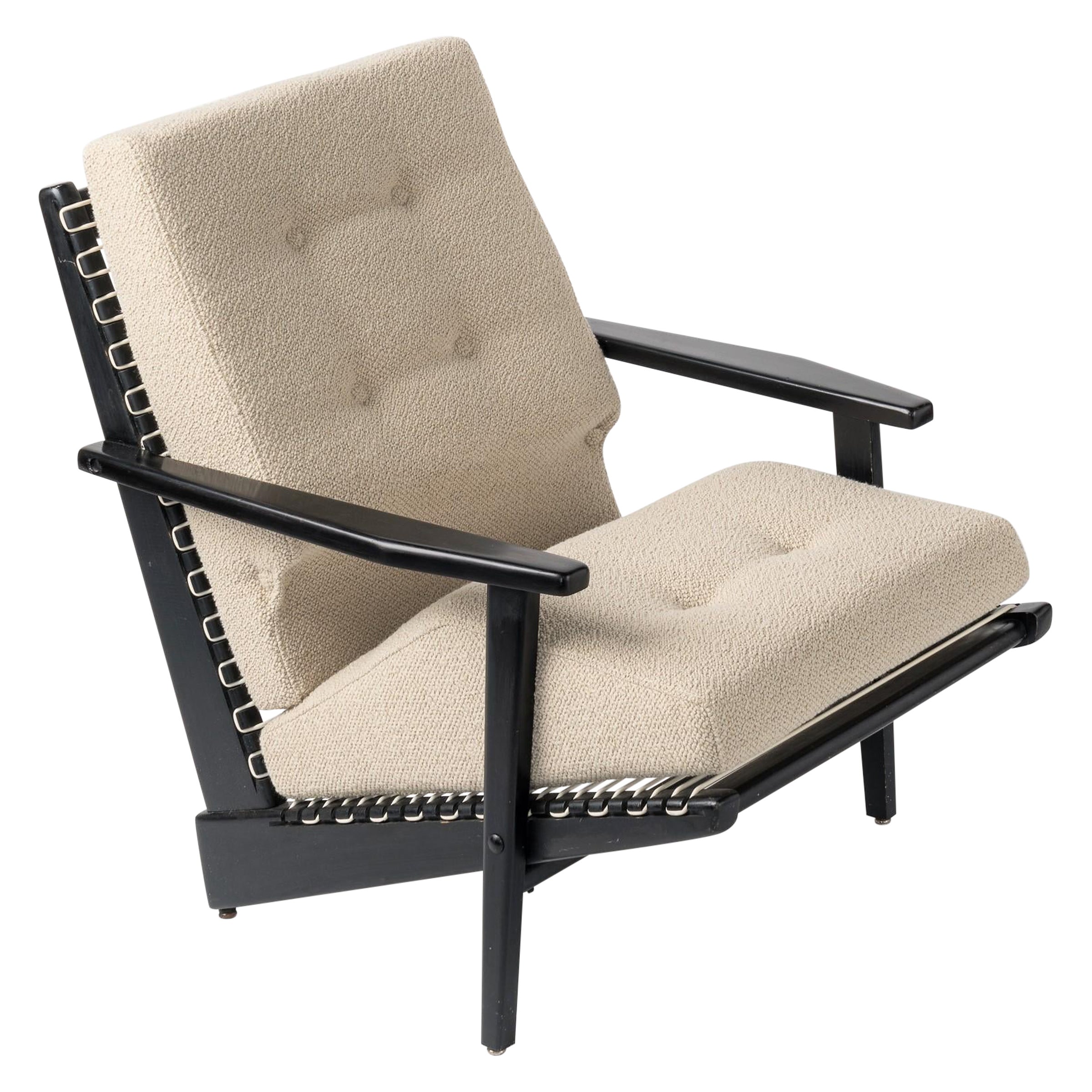 Black Lacquered Teakwood "Kagourou" Armchair by George Tigien, France 1950's