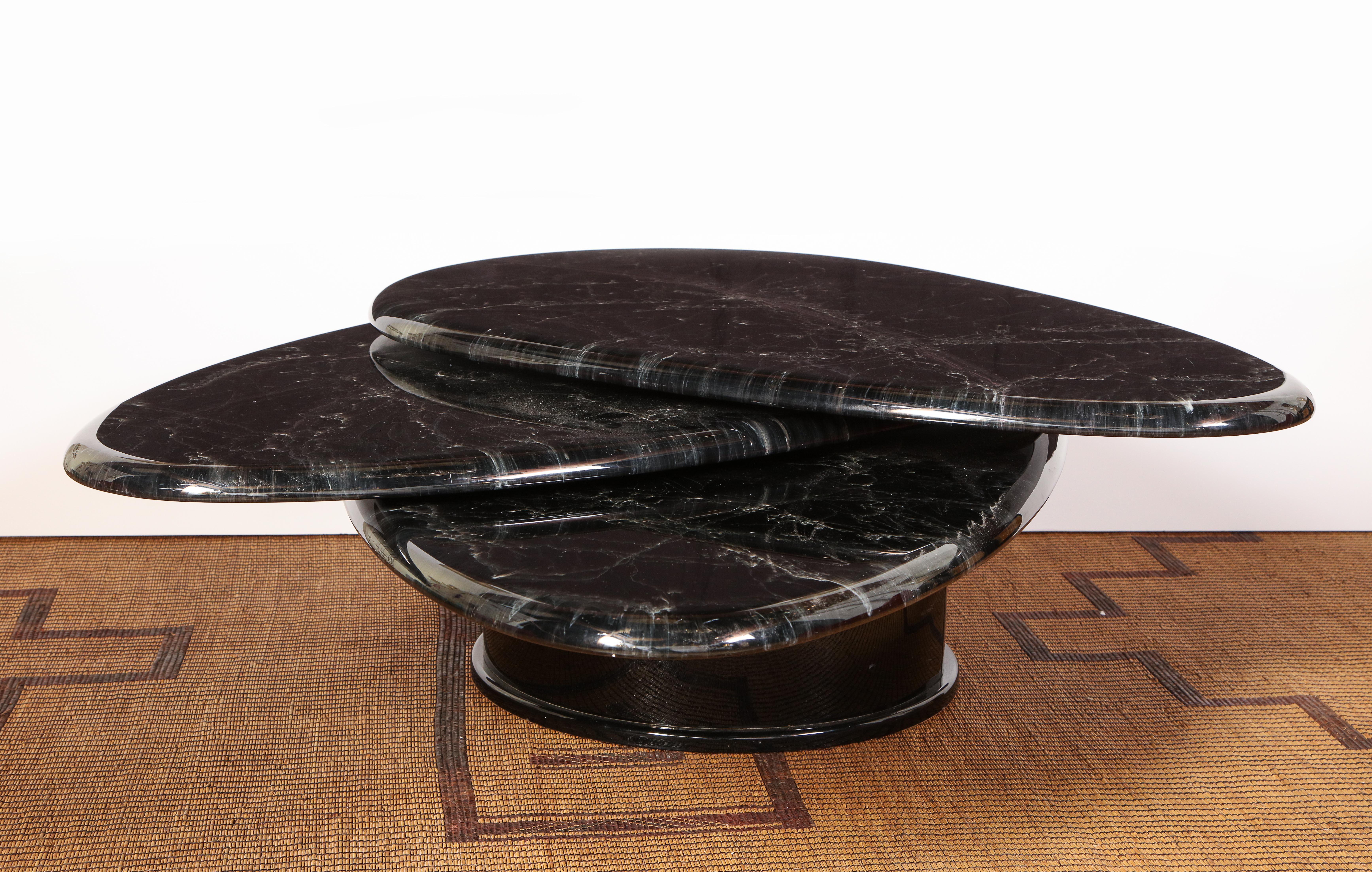 Mid-Century Modern Black Lacquered Teardrop Swivel Coffee Table Attributed to Roger Rougier