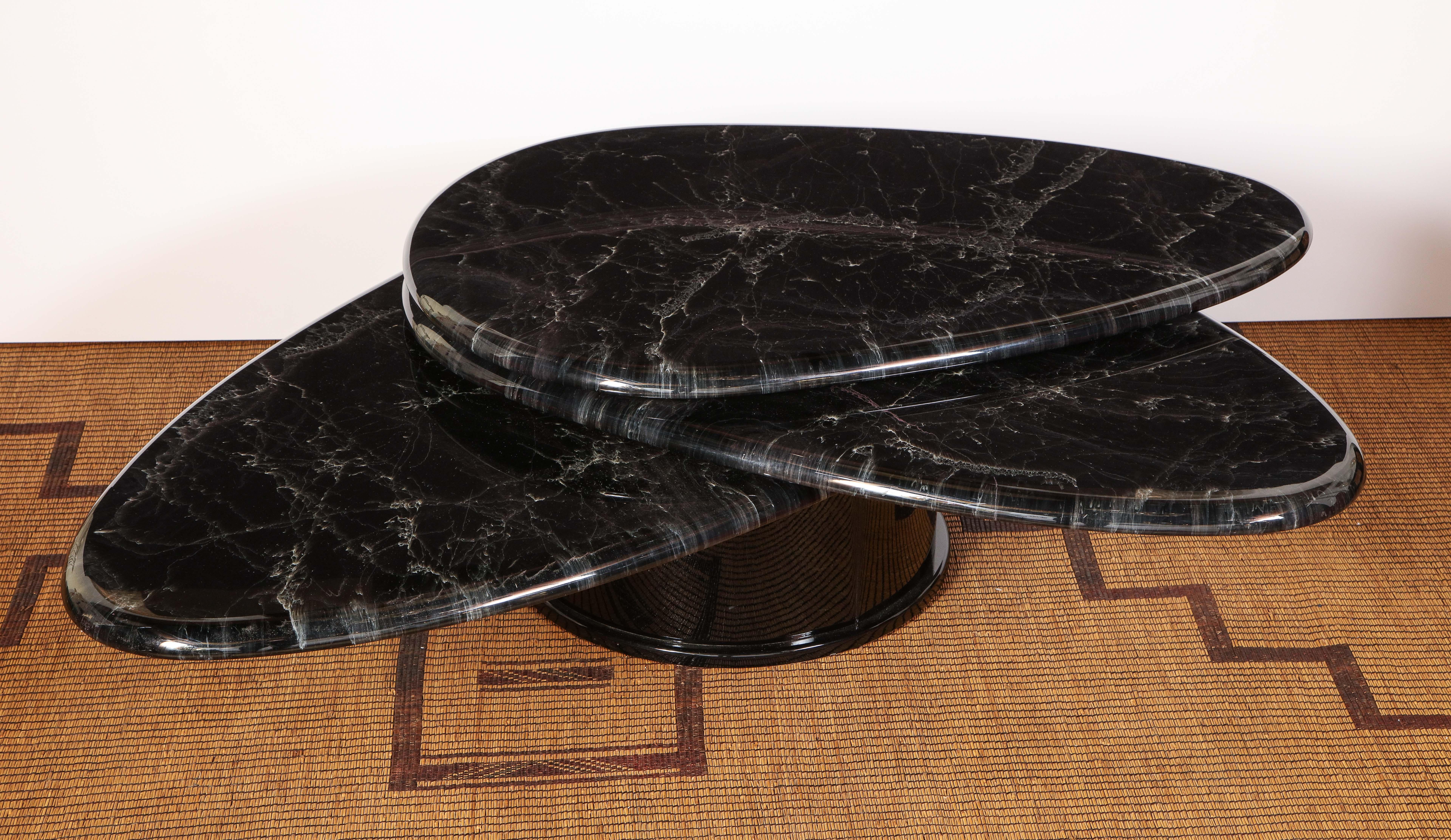 Canadian Black Lacquered Teardrop Swivel Coffee Table Attributed to Roger Rougier
