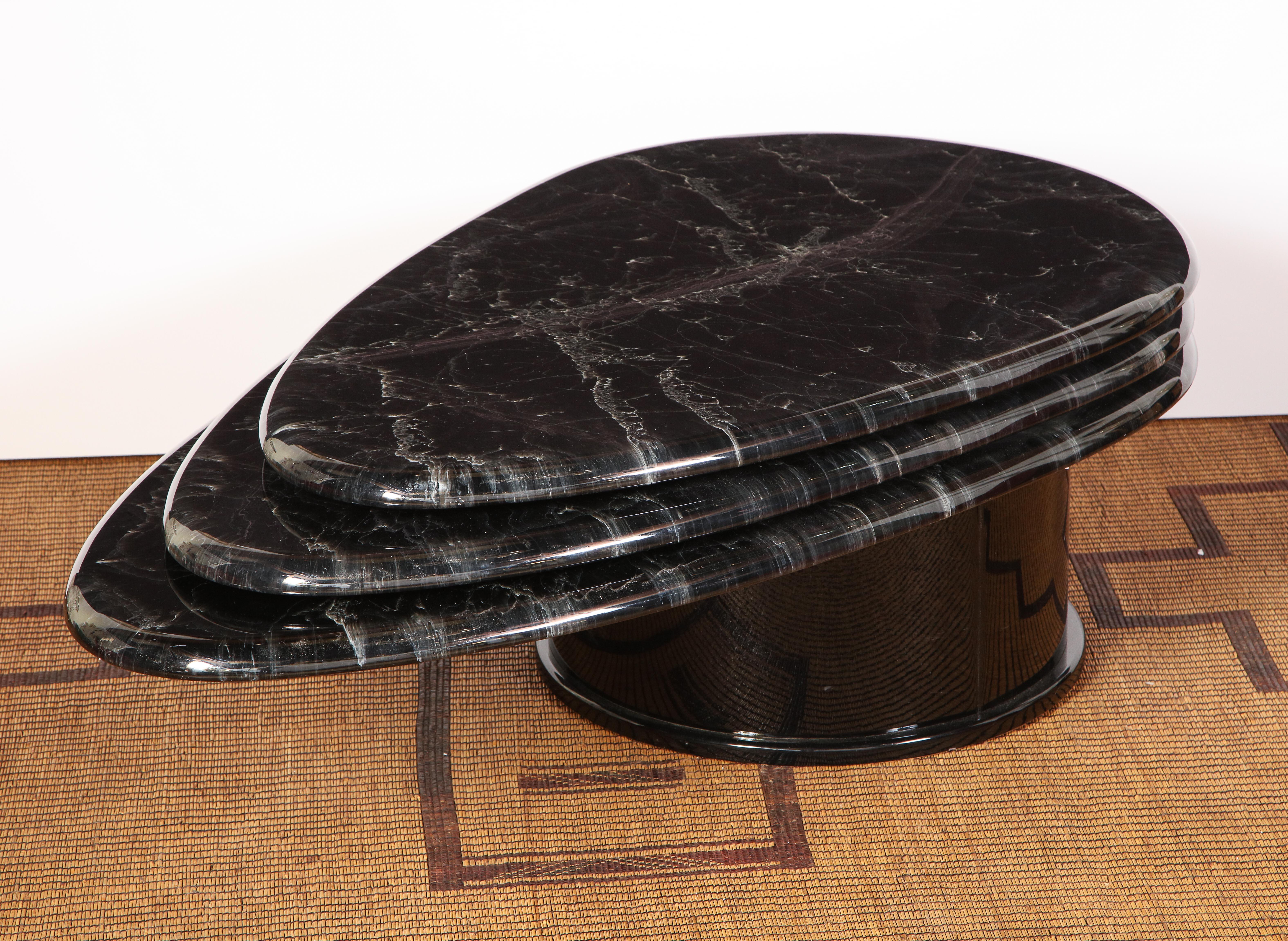 Hand-Crafted Black Lacquered Teardrop Swivel Coffee Table Attributed to Roger Rougier