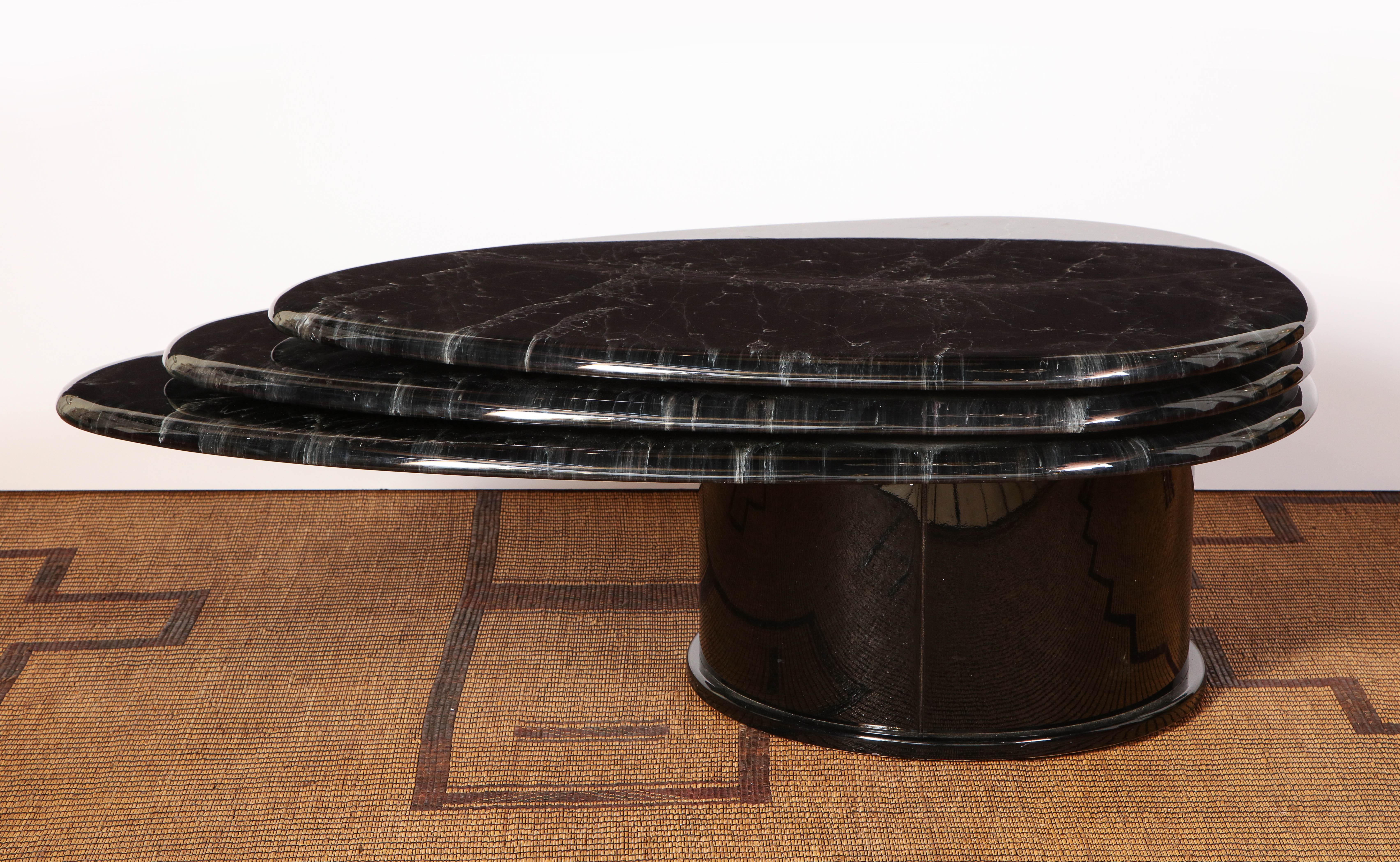 Black Lacquered Teardrop Swivel Coffee Table Attributed to Roger Rougier 1