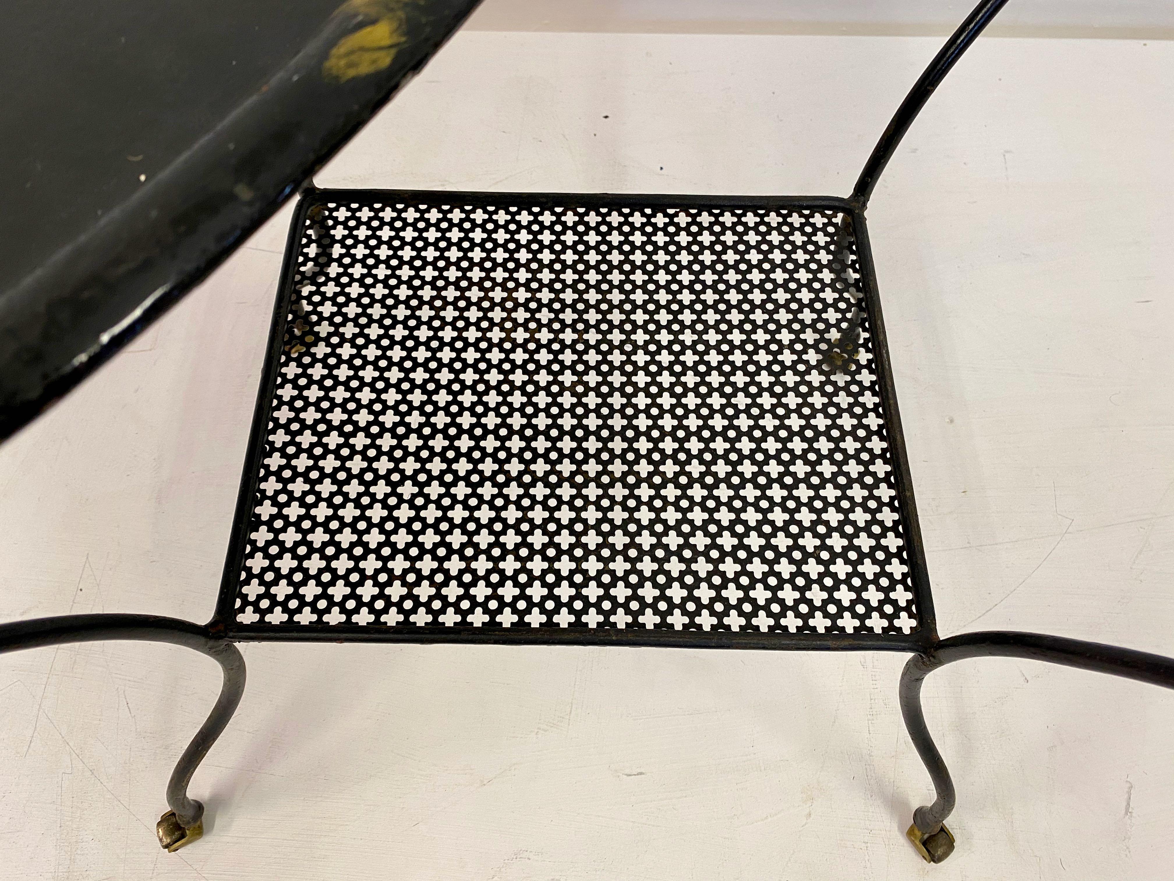 Black Lacquered Tray Table On Castors with Perforated Metal 7
