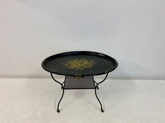 Black Lacquered Tray Table On Castors with Perforated Metal