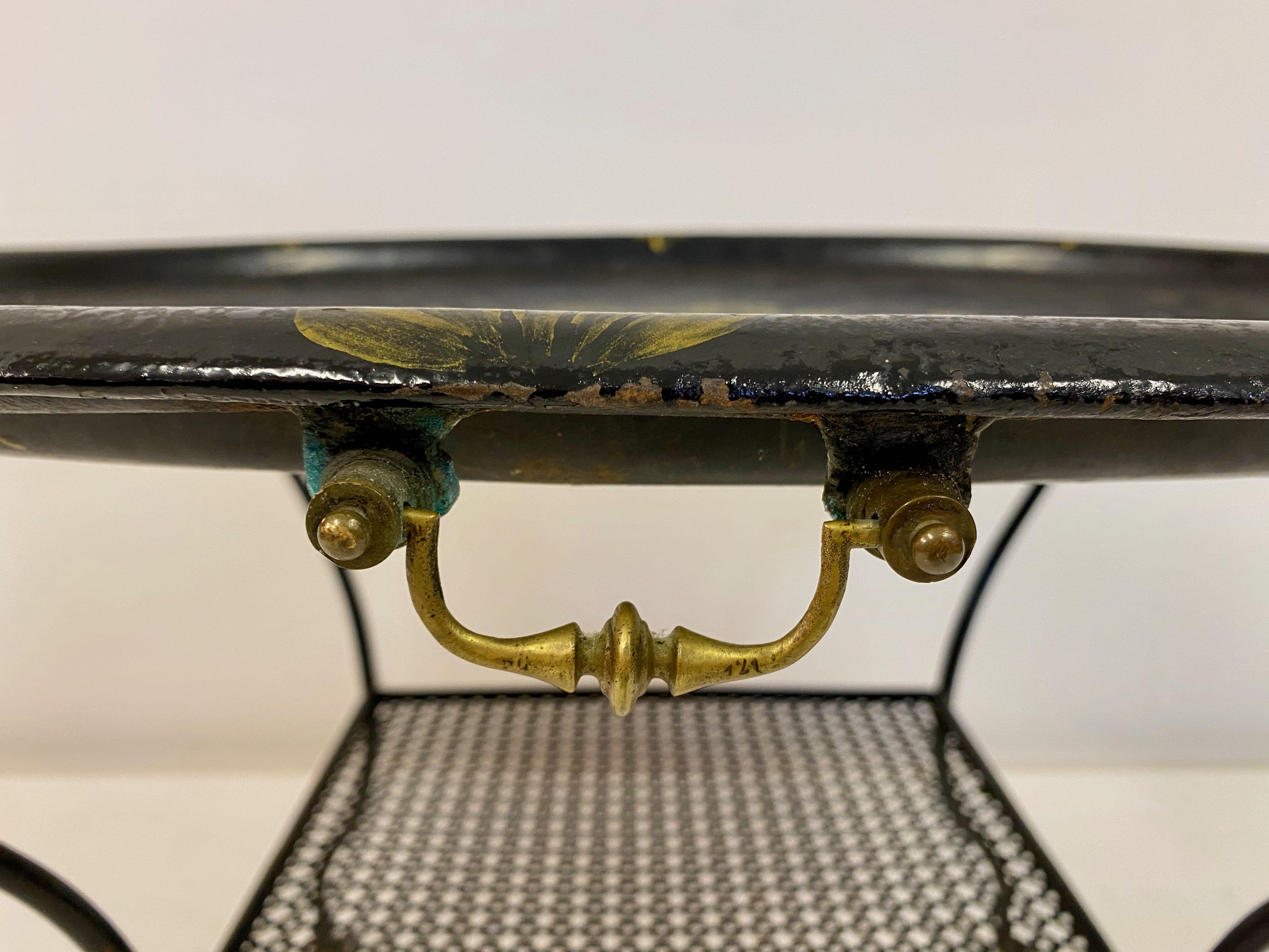 20th Century Black Lacquered Tray Table On Castors with Perforated Metal