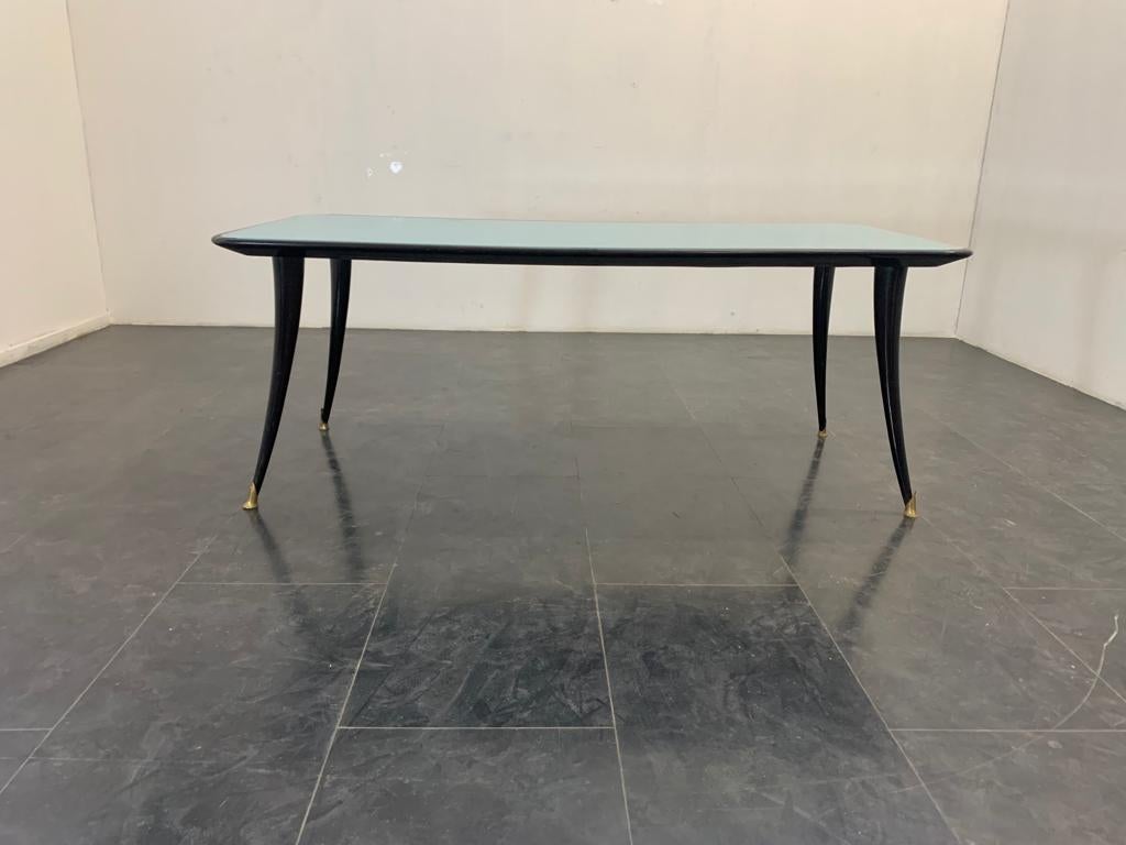 Black Lacquered & Turquoise Glass Top Table, 1950s 4
