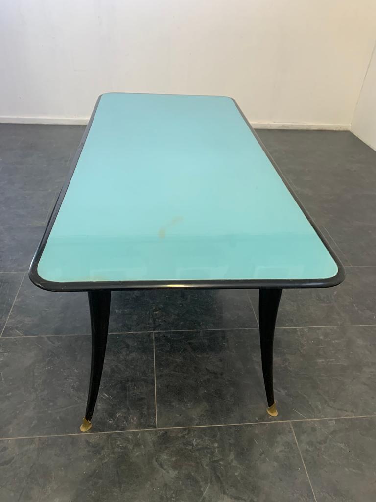Italian Black Lacquered & Turquoise Glass Top Table, 1950s