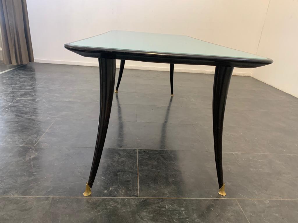 Black Lacquered & Turquoise Glass Top Table, 1950s In Good Condition In Montelabbate, PU
