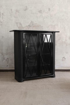 Black Lacquered two-Door Display Cabinet with Glass Shelves
