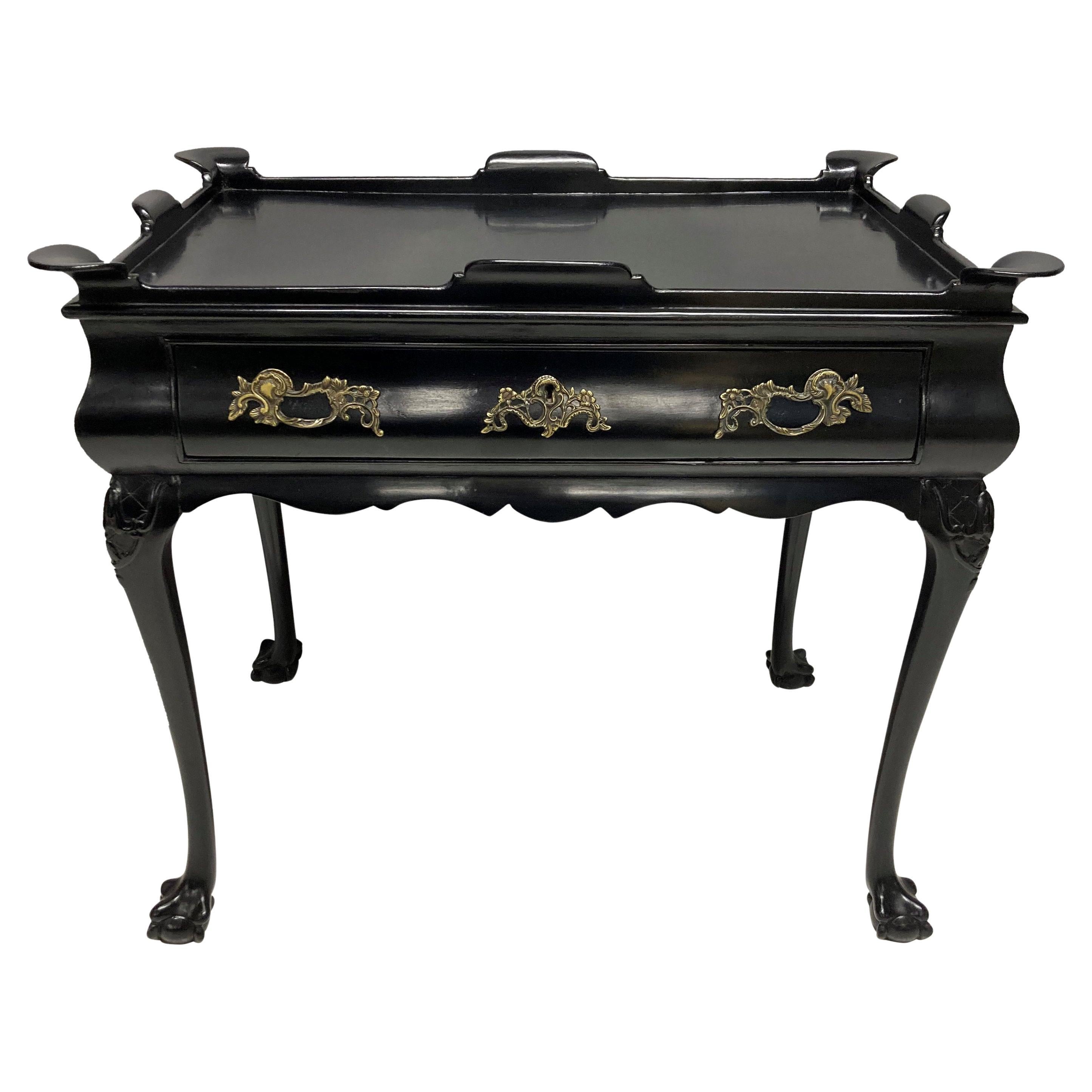 Black Lacquered Walnut Silver Table For Sale