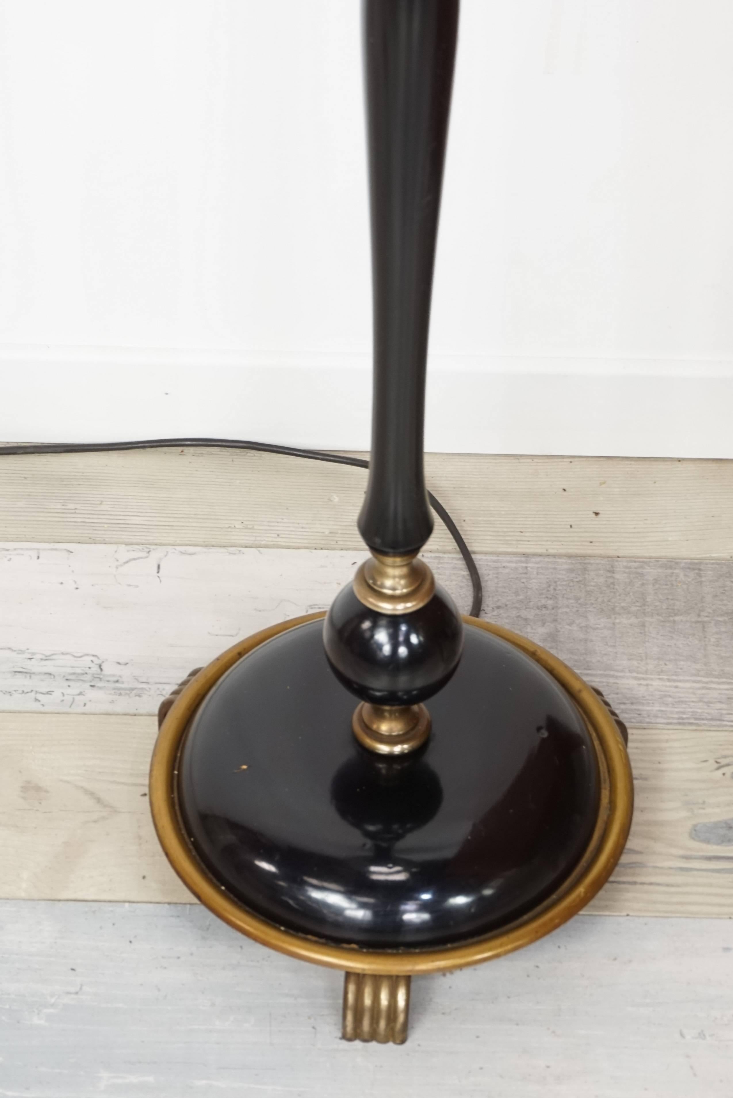Black Lacquered Wood and Brass Floor Lamp from the 1950s 3